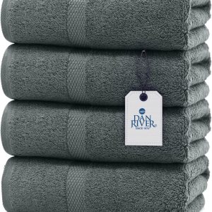 DAN RIVER Juego de 4 toallas de baño de algodón 100% lujoso, calidad premium, máxima comodidad y absorción para baño, hogar y spa (27 x 54 DAN RIVER Juego de 4 toallas de baño de algodón 100% lujoso, calidad premium, máxima comodidad y absorción para baño, hogar y spa (27 x 54
