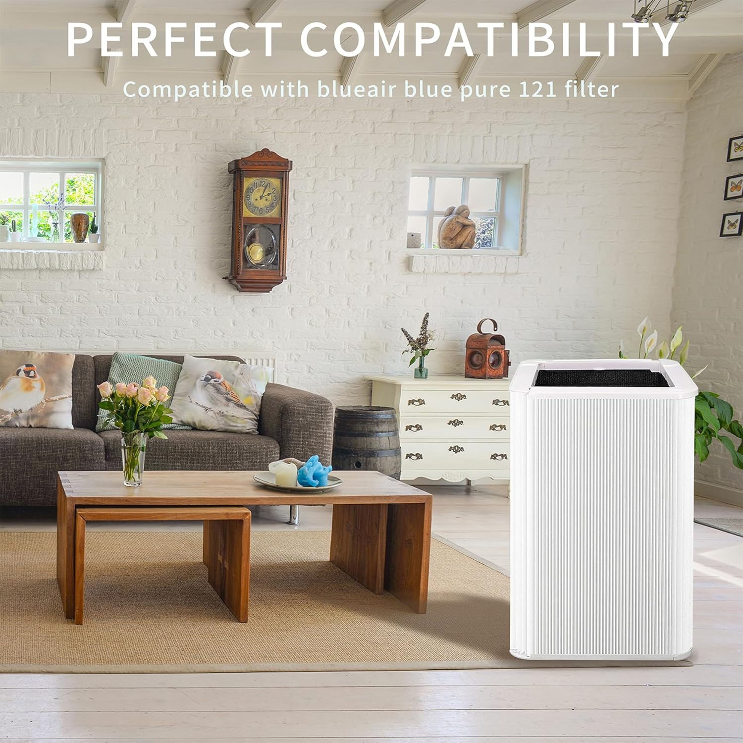 1 paquete de 121 filtros de repuesto compatibles con el purificador de aire Blueair Blue Pure 121, filtro H13 True HEPA y filtro de carbón activado