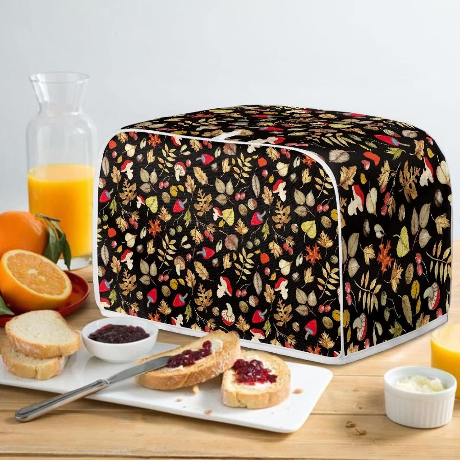 Accesorios de cocina de hongos y hojas, cubierta de horno tostador para la mayoría de tostadoras estándar de 2 rebanadas, protección de huellas