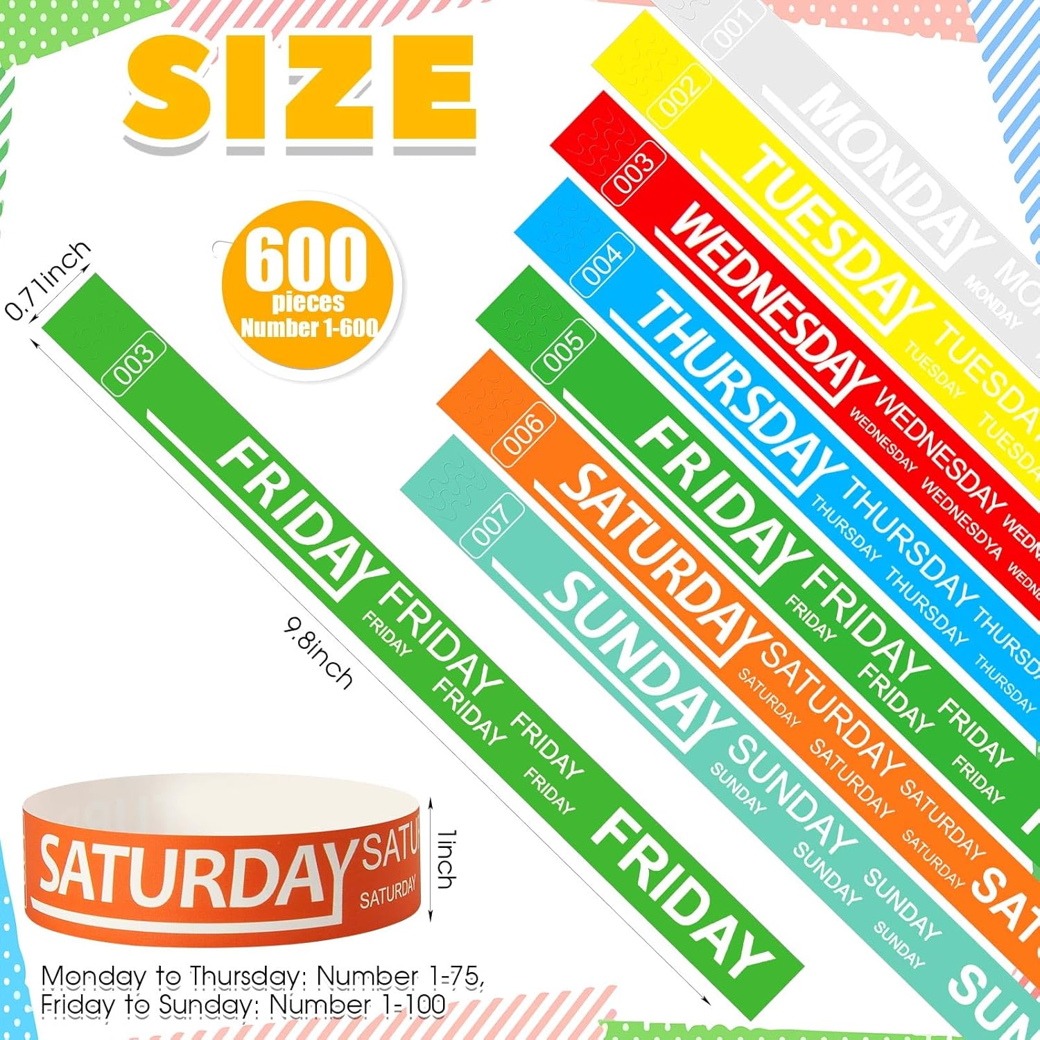 Henoyso 600 pulseras de papel para eventos, pulseras de papel, pulseras de papel numeradas impermeables, pulseras de fiesta para eventos, día de la
