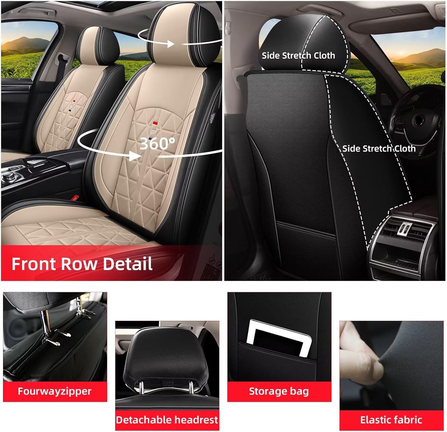 Front Seat Covers Fit for Ford Ecosport 2018-2024 2025 Seat Covers Waterproof Leather Automotive Seat Cushion with Airbag Compatible (2 Seats, Black