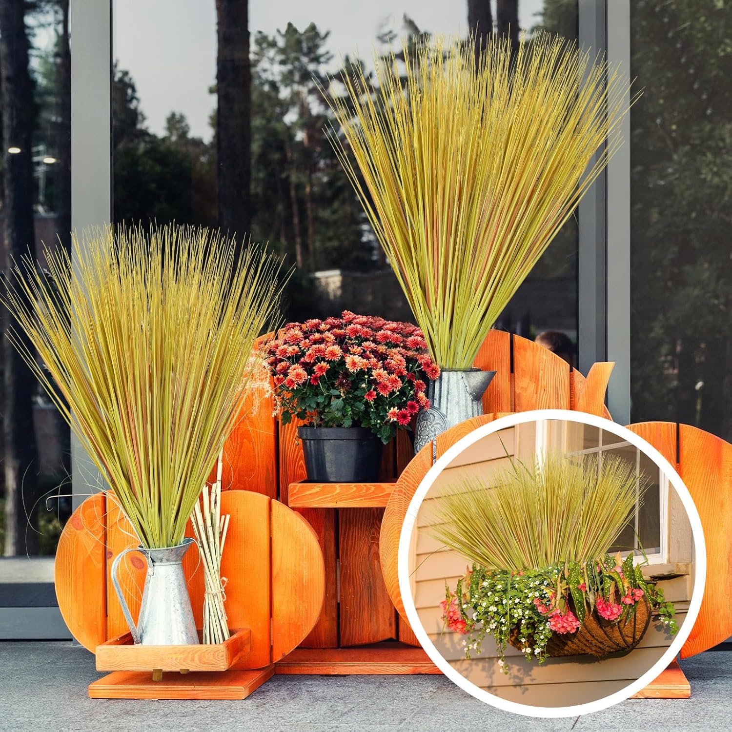 Paquete de 10 plantas artificiales de 27 pulgadas de alto, hierba de cebolla, césped falso, tallos de vegetación sintética, arbustos artificiales