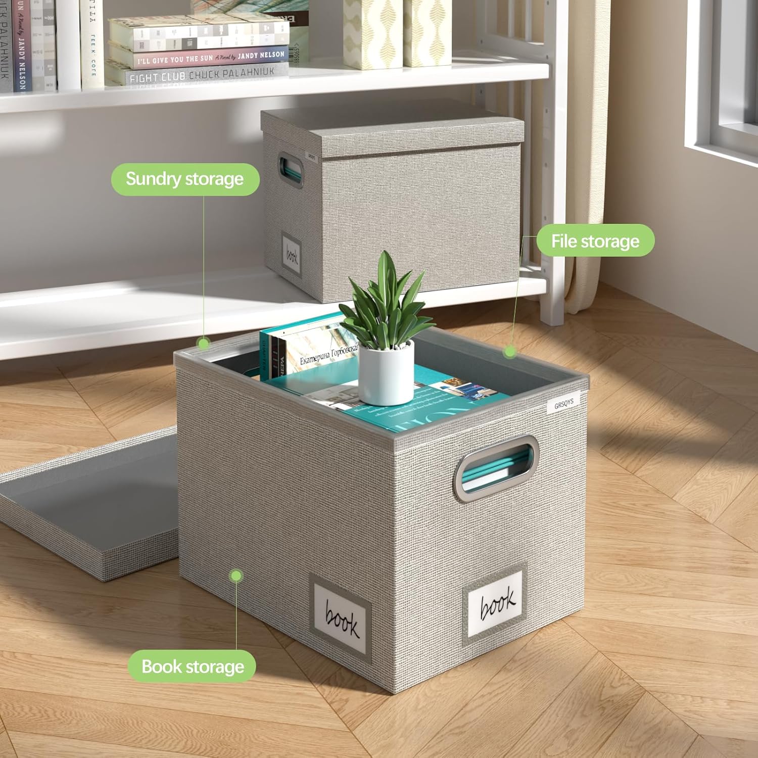 GRSQYS Caja organizadora de archivos para colgar archivos con tapa, juego de 3 carpetas decorativas colgantes con marco de plástico de una pieza