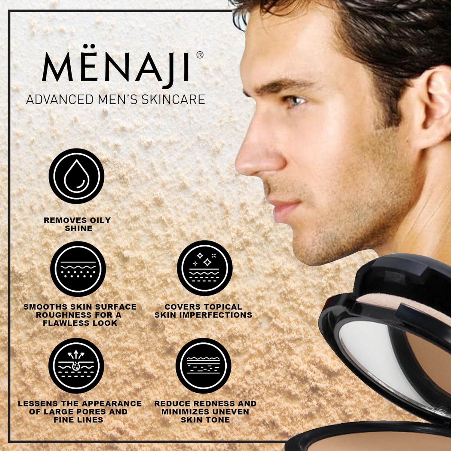 Menaji HDPV Polvo antibrillo (bronce)  Maquillaje facial antibrillo para hombres  Polvo facial de alta definición  Polvo facial agradable a la piel