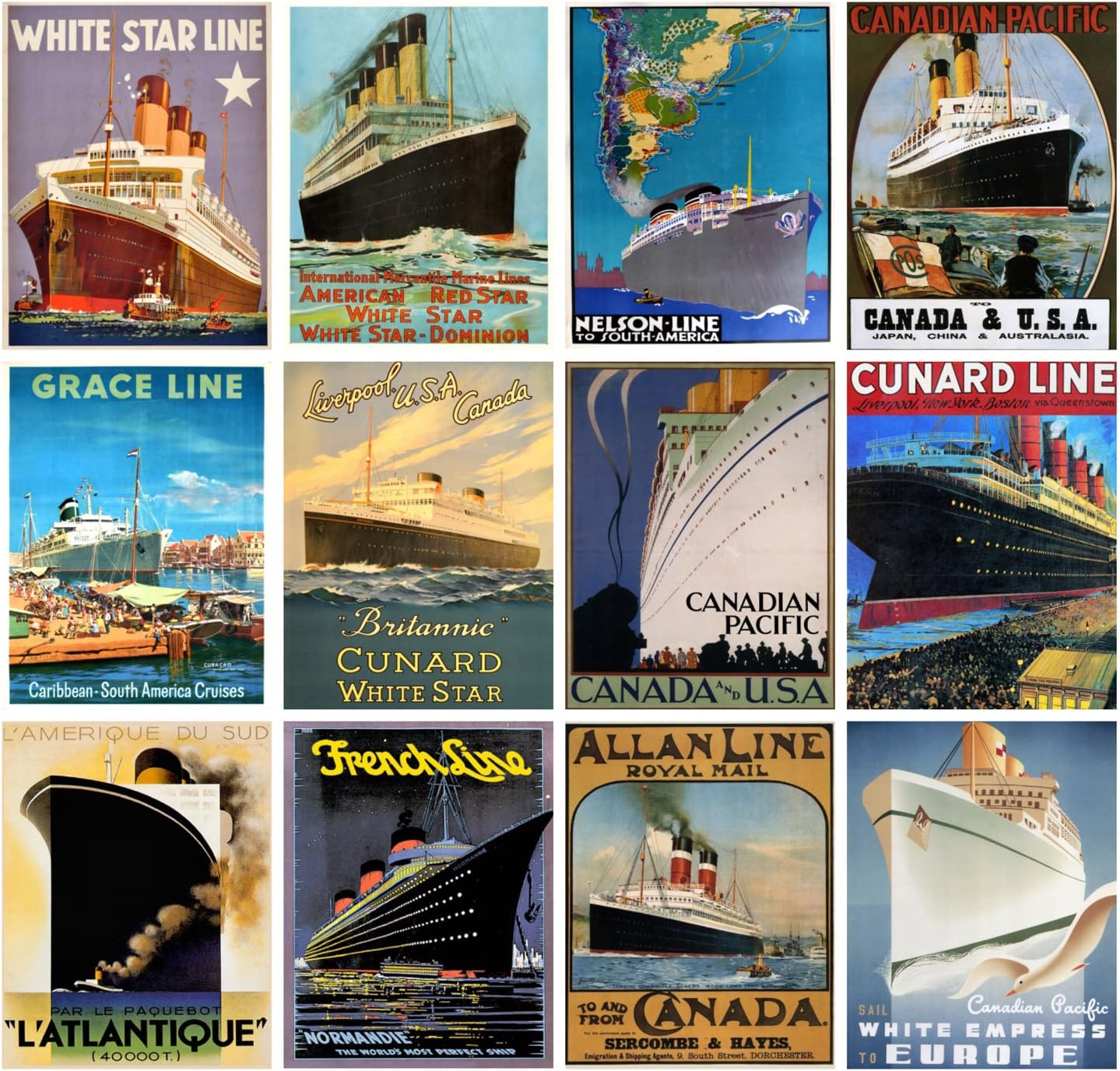 Calendario de pared 2023 12 páginas de 8 x 12 pulgadas Ocean Cruise Ships Vintage Travel Poster Ads