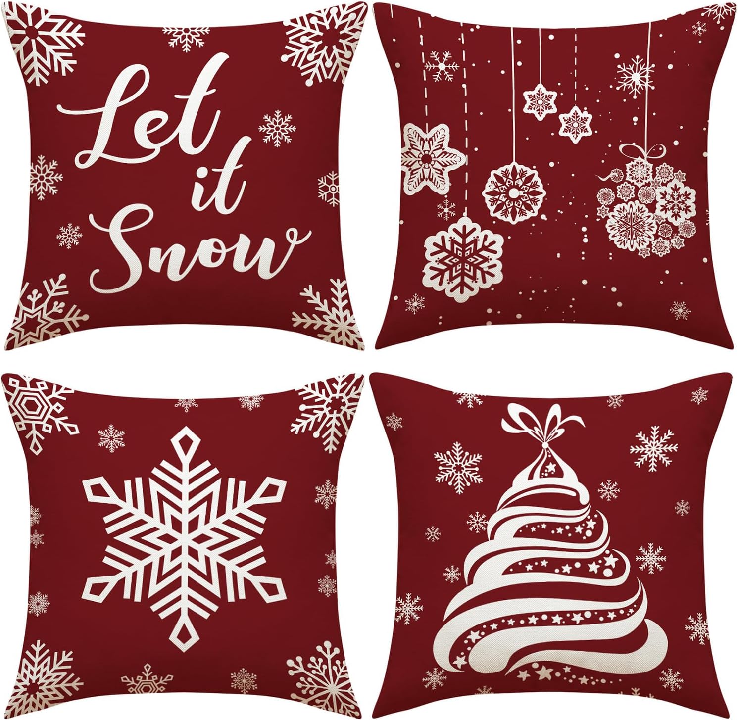 Juego de 4 fundas de almohada de Navidad, 18 x 18 pulgadas, color rojo y blanco, fundas decorativas de invierno para el hogar, sofá, sofá,