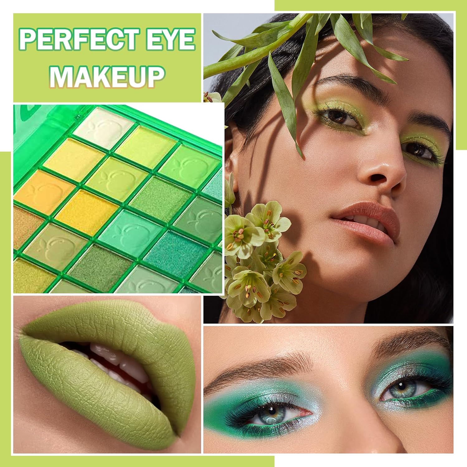 XiaoTu Paleta de sombra de ojos verdes, paleta de maquillaje de sombra de ojos con purpurina verde, mate de larga duración, altamente pigmentada,
