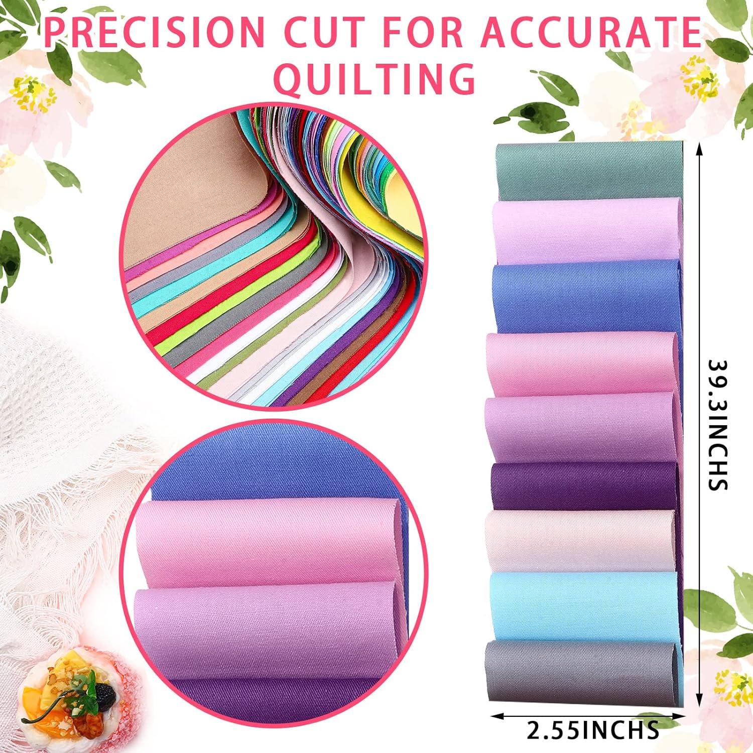 40 tiras de tela de algodón japonesa enrollables para acolchar, rollo de tela de 2.6 pulgadas, flores precortadas de tela de retazos para ropa,