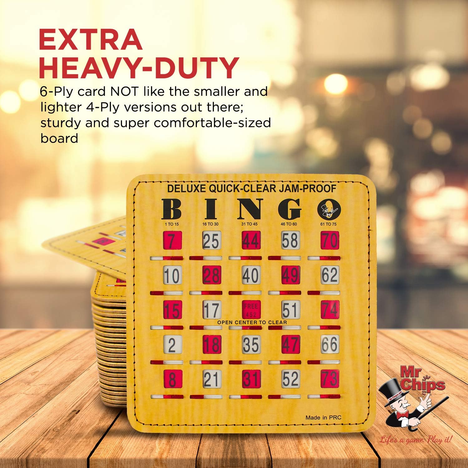 MR CHIPS Juego de jaula de bingo y bolas con 25 tarjetas de bingo a prueba de atascos
