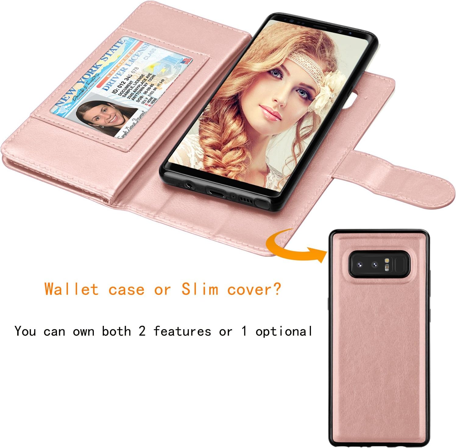 NJJEX Funda para Galaxy Note 8, para Note 8, piel sintética 9 ranuras para tarjetas Funda con tapa para tarjeta de crédito de identificación