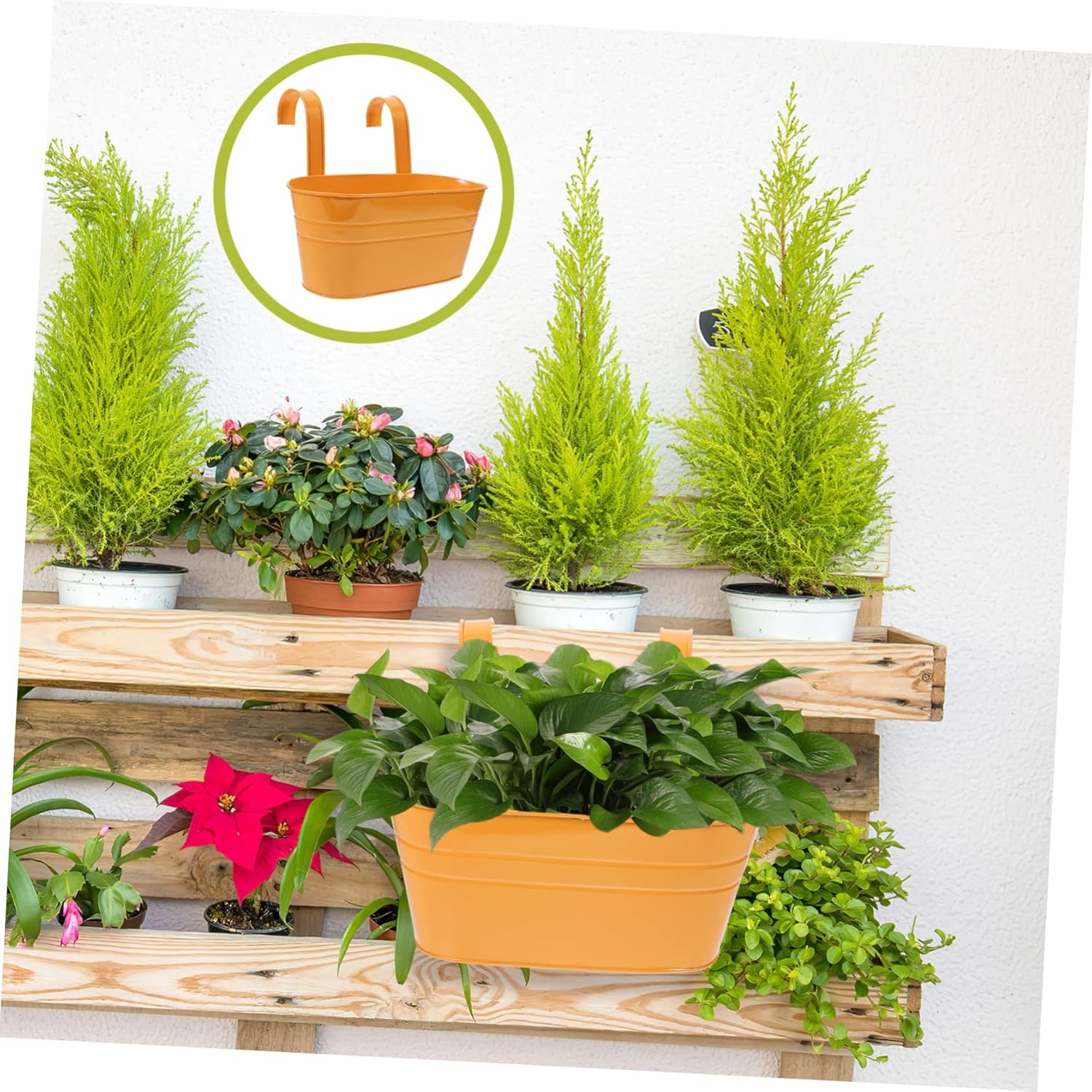 Cestas colgantes de jardín, cubos de flores, maceta de hierro, maceta colgante de flores, maceta de pared al aire libre, macetas colgantes, macetas