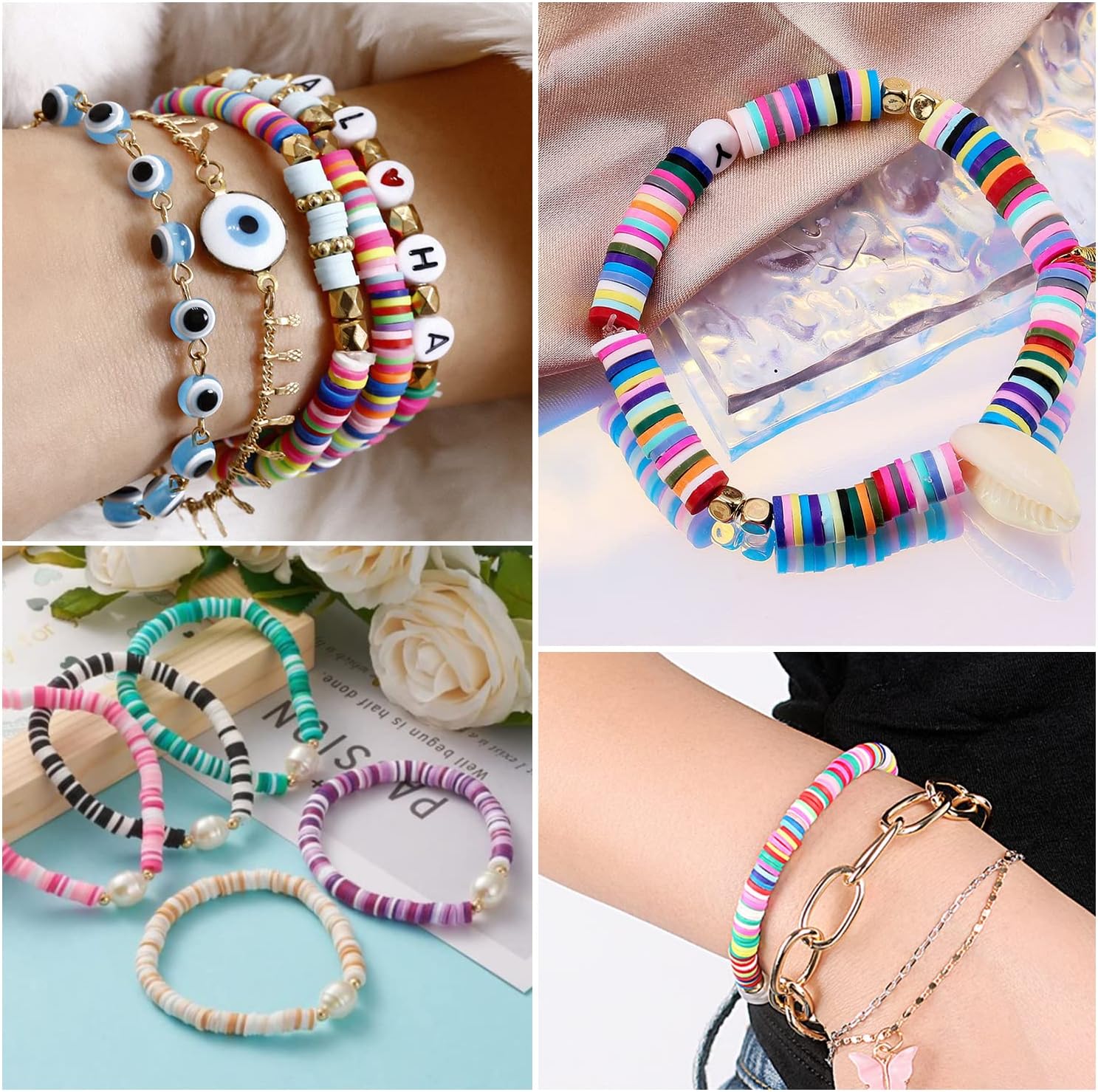 7300 cuentas de arcilla para hacer pulseras, kit de joyería, collares, regalos, 2 cajas planas, redondas, espaciadoras de polímero heishi con