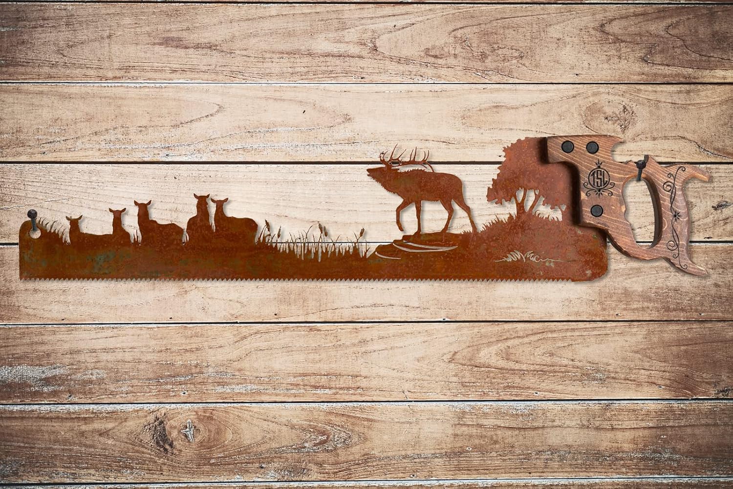 Elk Herd Hand Saw Design  Made to Order Wall Art Gift for Nature Art Lovers