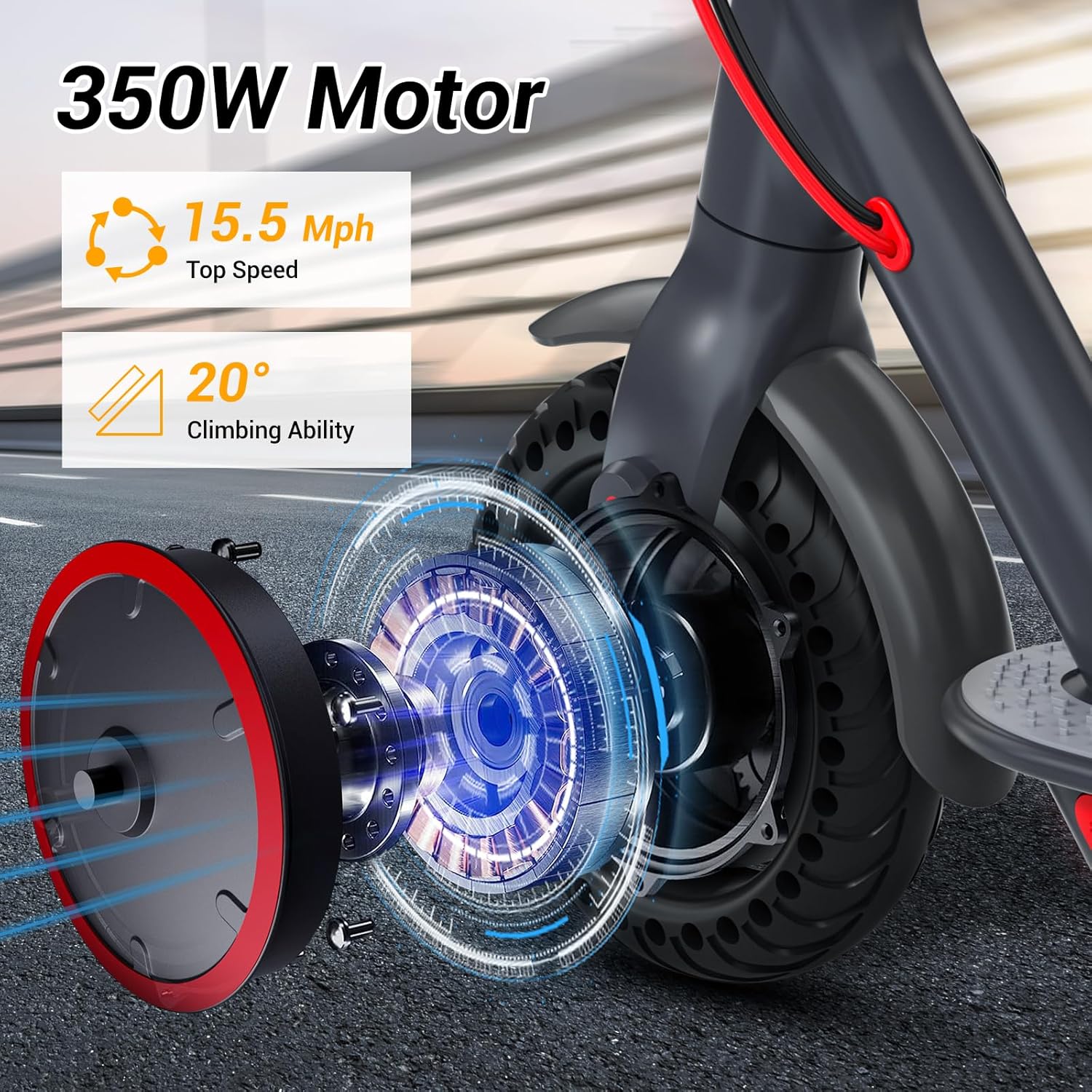 Electric Scooter Adults Teens, 500W Peak Motor, 20 Miles Range, 15.5Mph eScooter, 8.5″ Tires, Dual Braking System, Portable Folding Commuting