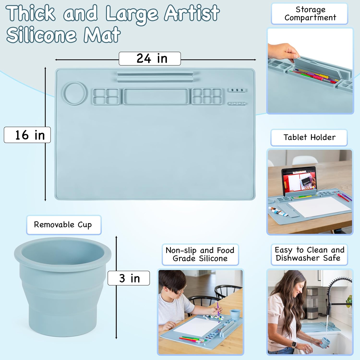 Tapete de silicona multiusos para manualidades, tapete de pintura para niños, tapete de arte para adultos, tapete grande y grueso para artista,