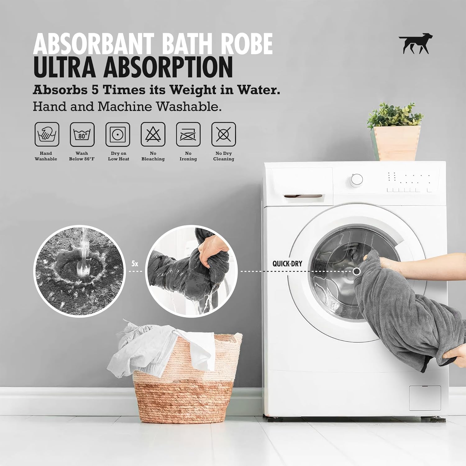 Tuff Pupper Bata de baño para perro de secado rápido, toalla de felpa de 800 GSM, bata de baño súper absorbente para mascotas y cachorros, capucha