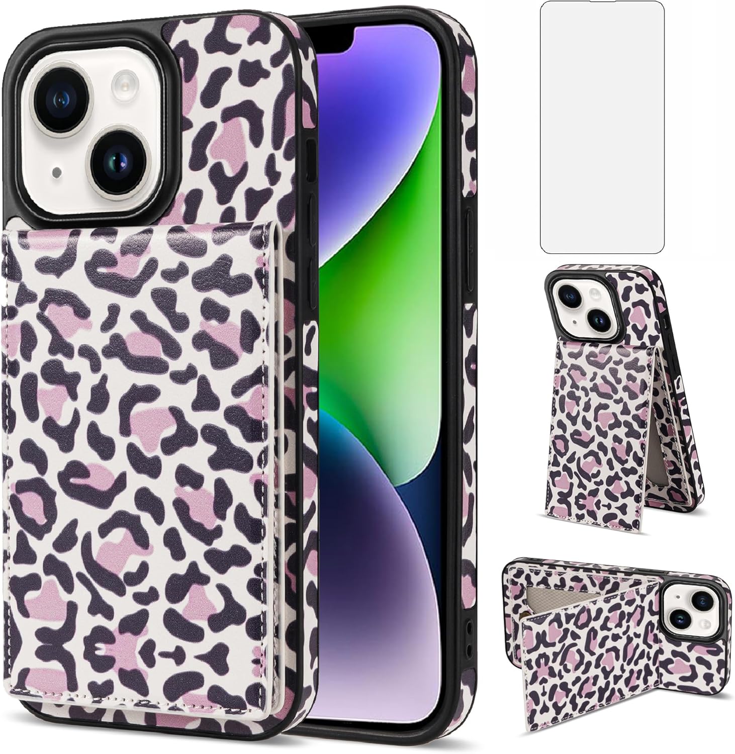 Asuwish Funda para iPhone 15 Plus de 6.7 pulgadas, funda tipo cartera con protector de pantalla, soporte para tarjeta RFID, soporte de ranura para