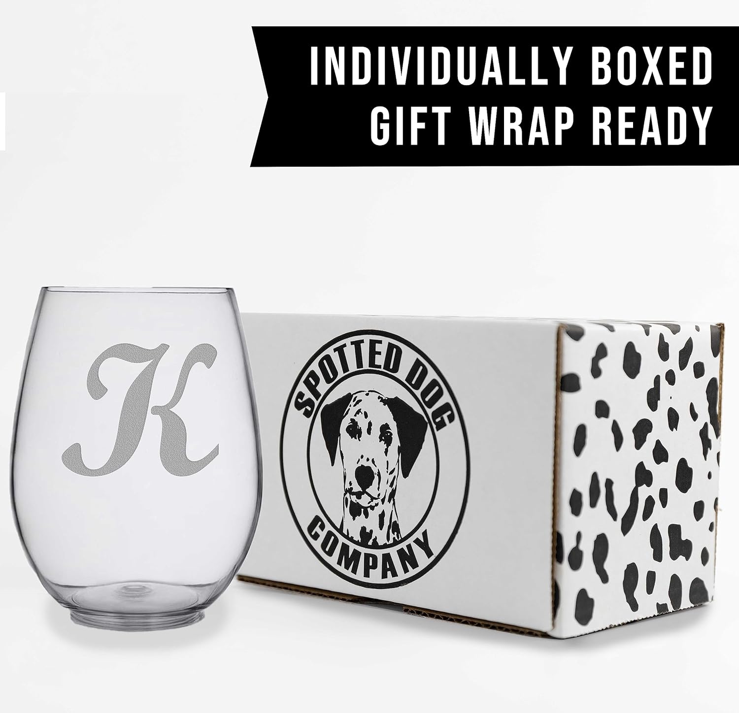 Copa de vino grabada con monograma de 17 onzas sin tallo (letra K) A-Z Copas de vino personalizadas, regalos personalizados para mujeres, iniciales