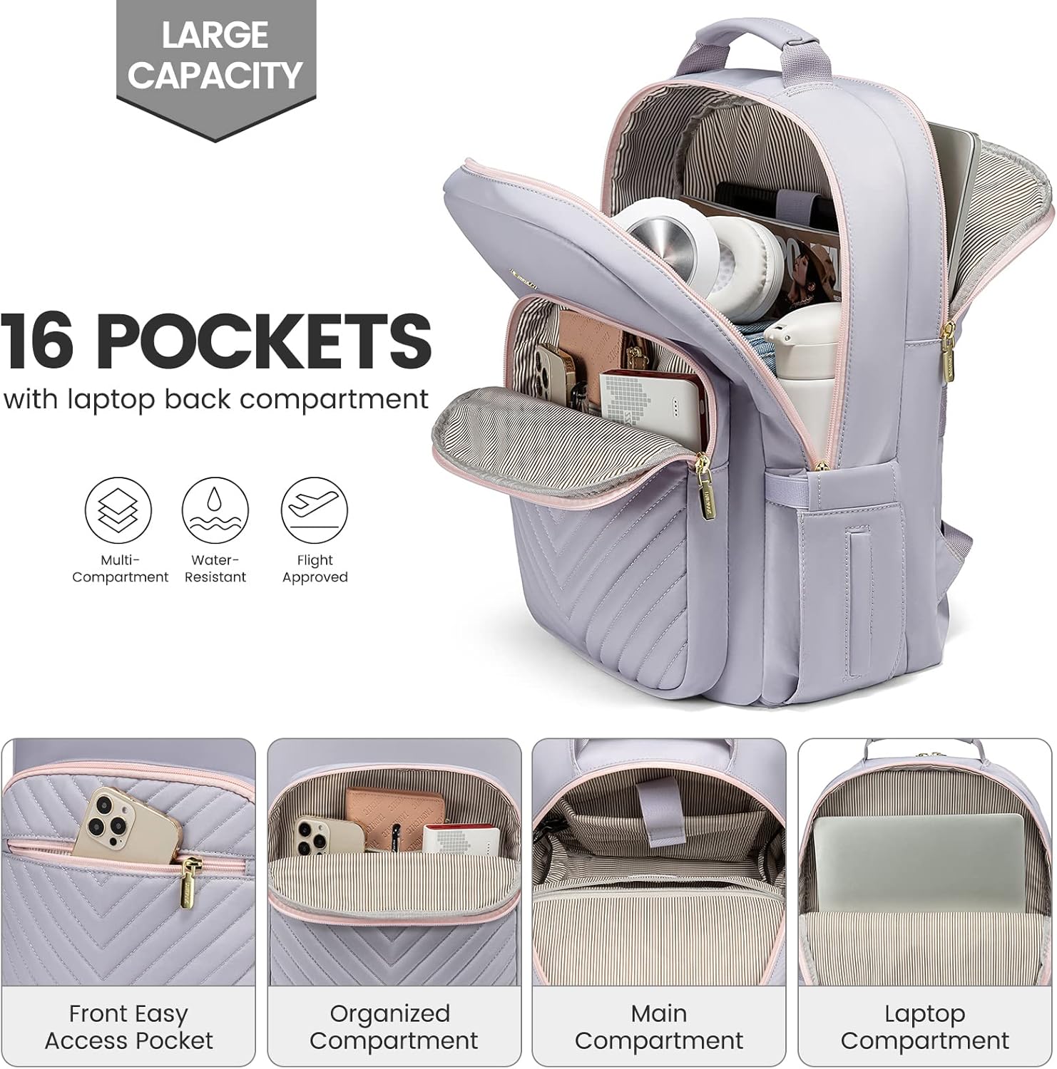 LOVEVOOK Mochila para laptop de 17.3 pulgadas para mujer, bonita mochila de viaje para mujer, bolsa profesional para computadora portátil,
