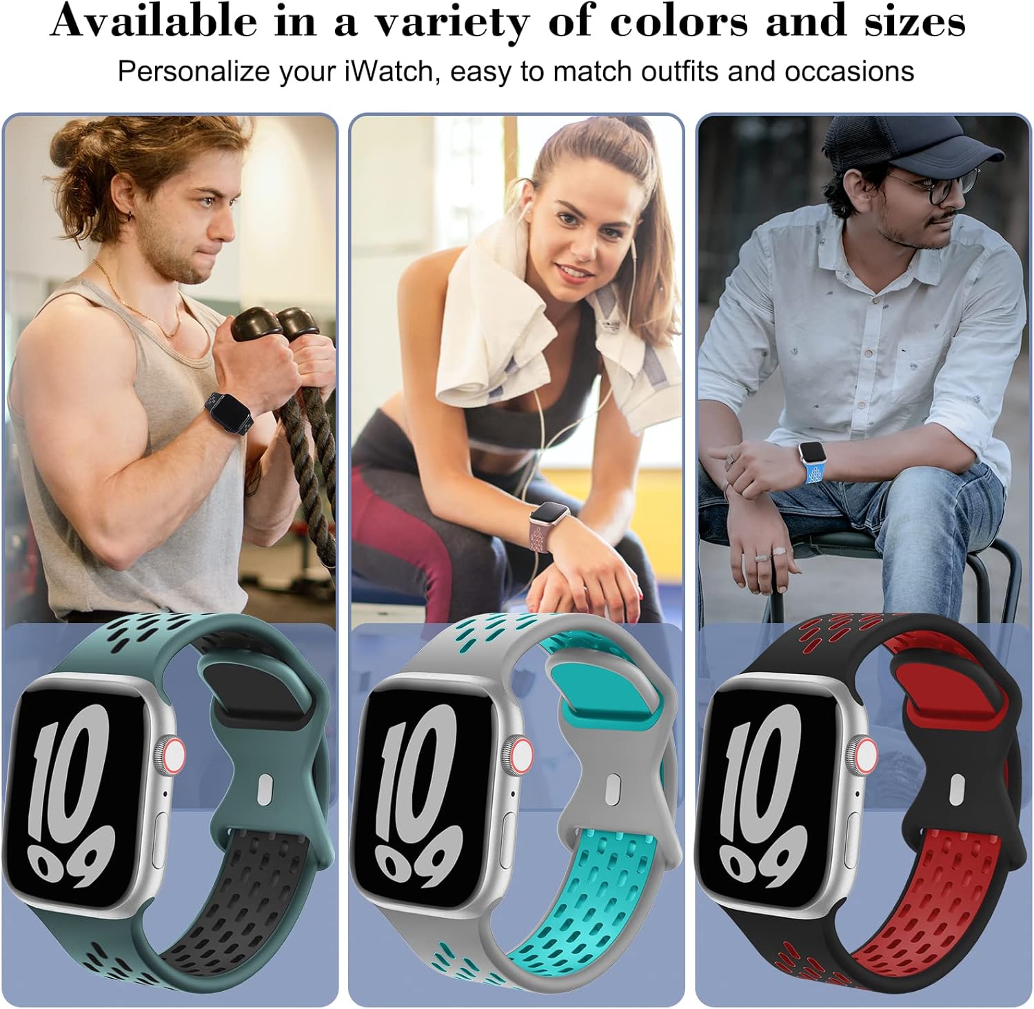 Paquete de 4 correas deportivas compatibles con Apple Watch de 1.929 in 1.772 in 1.732 in 1.654 in 1.614 in 1.575 in 1.496 in hombres mujeres correa