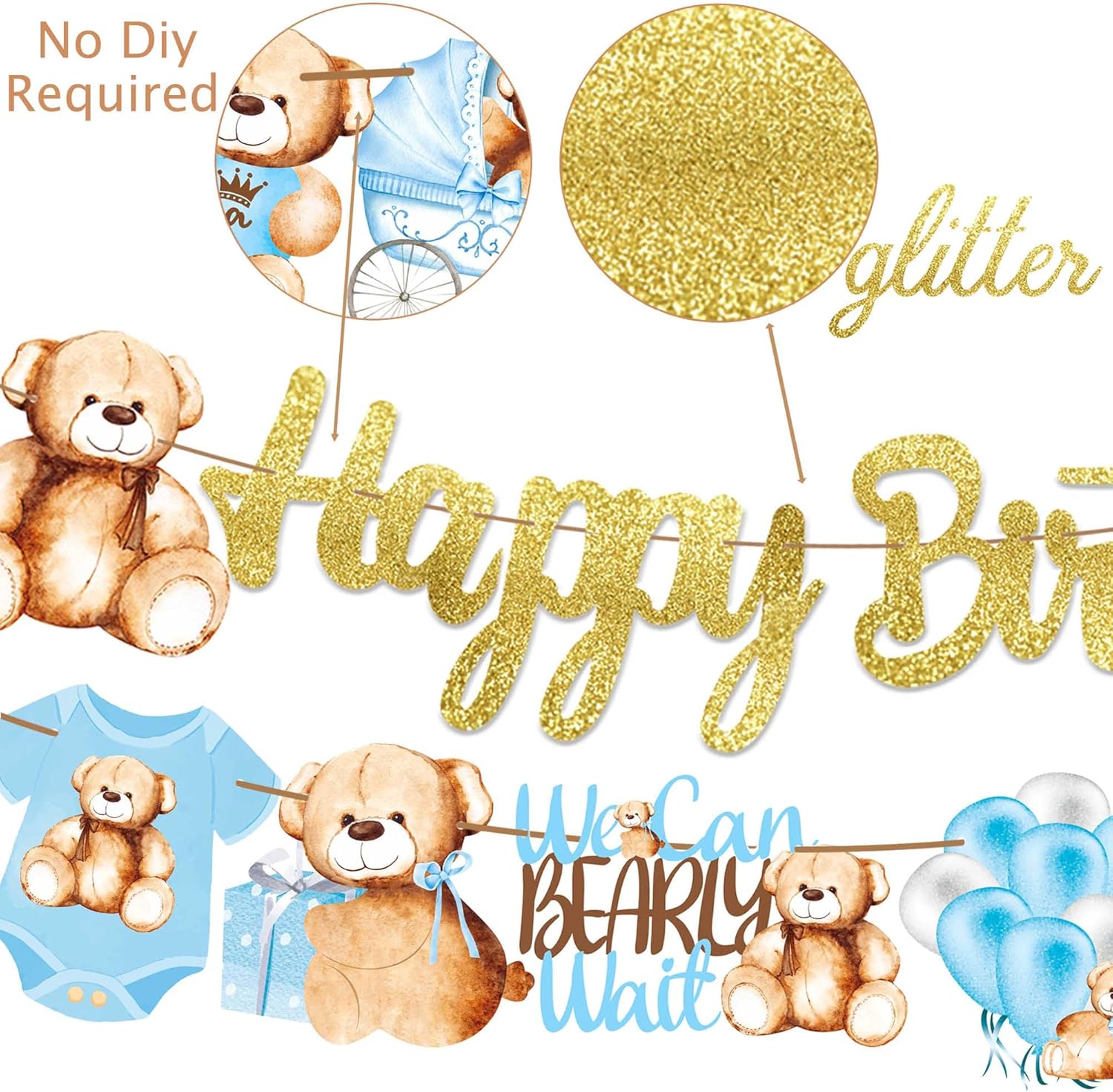 Cartel de cumpleaños con purpurina de oso de peluche, decoración de fiesta de cumpleaños, oso de peluche, decoración para fiesta de cumpleaños con