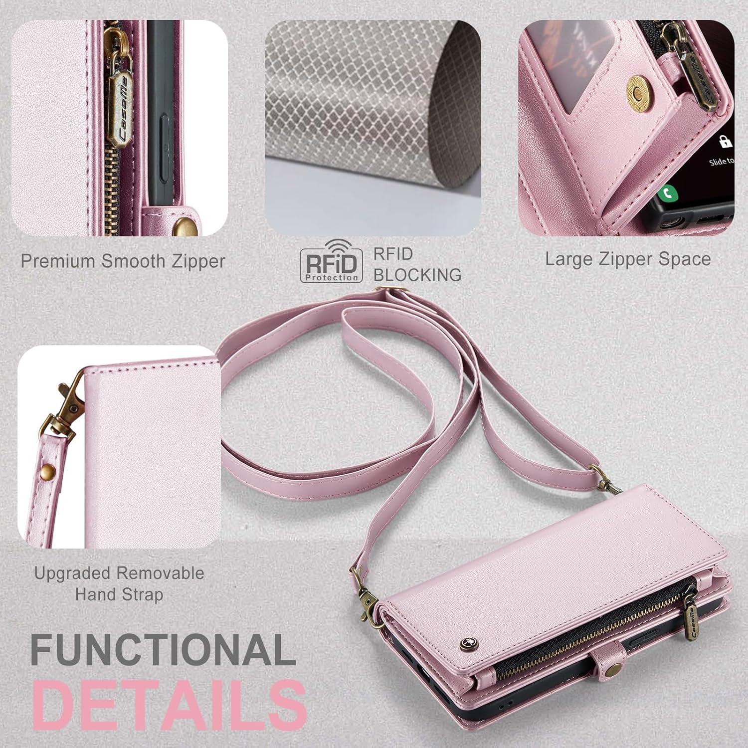 ASAPDOS Funda para iPhone 14 Pro, correa de piel sintética de gamuza retro y funda cruzada con cierre magnético, bloqueo RFID, tarjetero y soporte