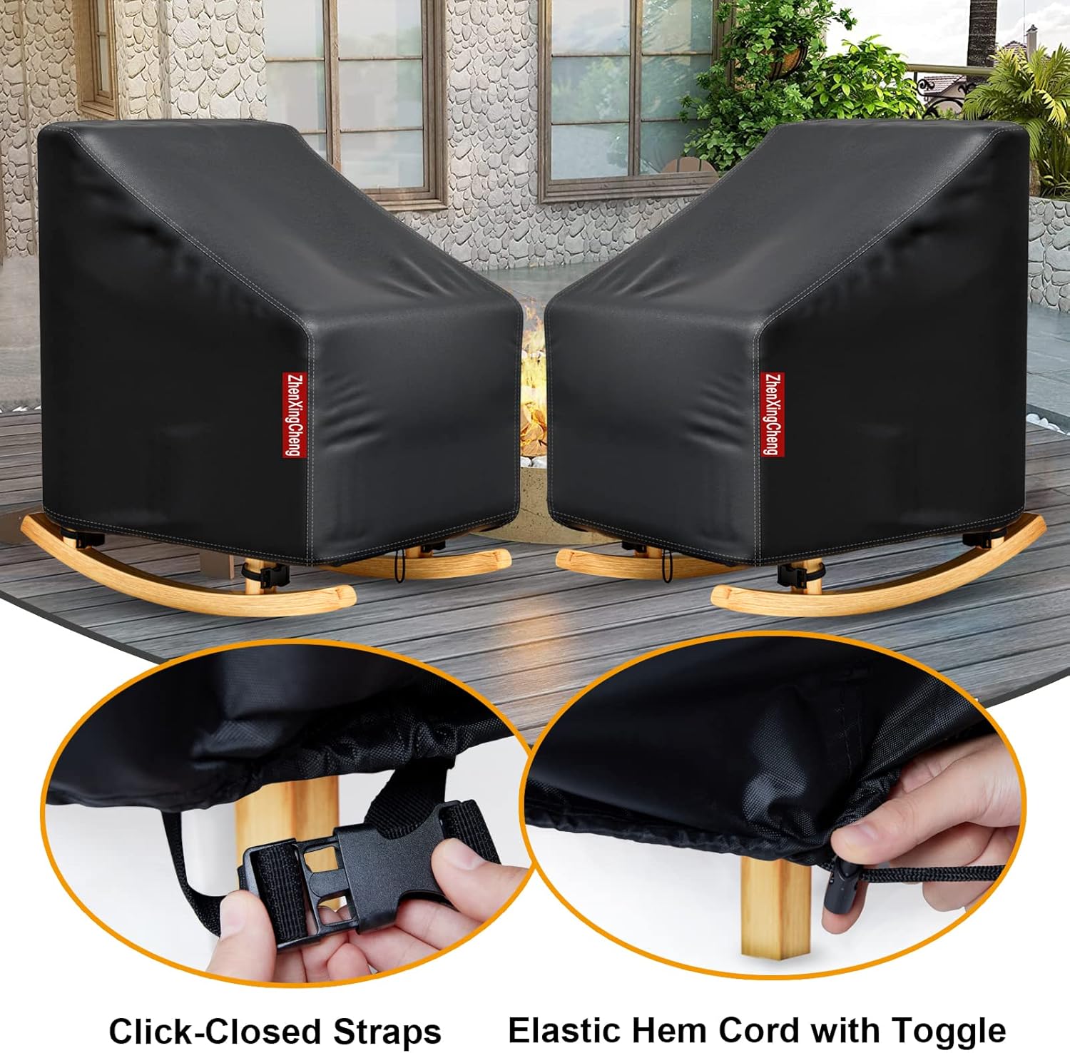 Paquete de 2 fundas para sillas de patio, fundas para muebles de exterior con tira impermeable, se adapta como funda de asiento profundo para sala