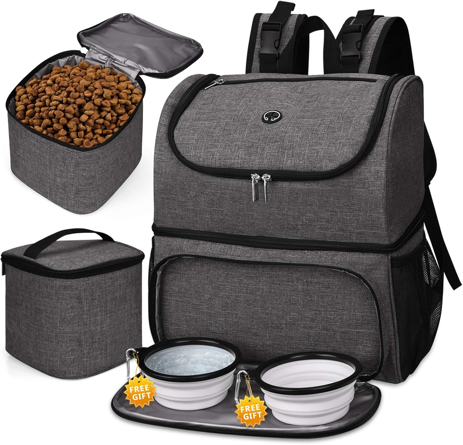 BAGLHER Bolsa de viaje para mascotas, mochila de doble capa para suministros para mascotas (para todos los suministros de viaje para mascotas),