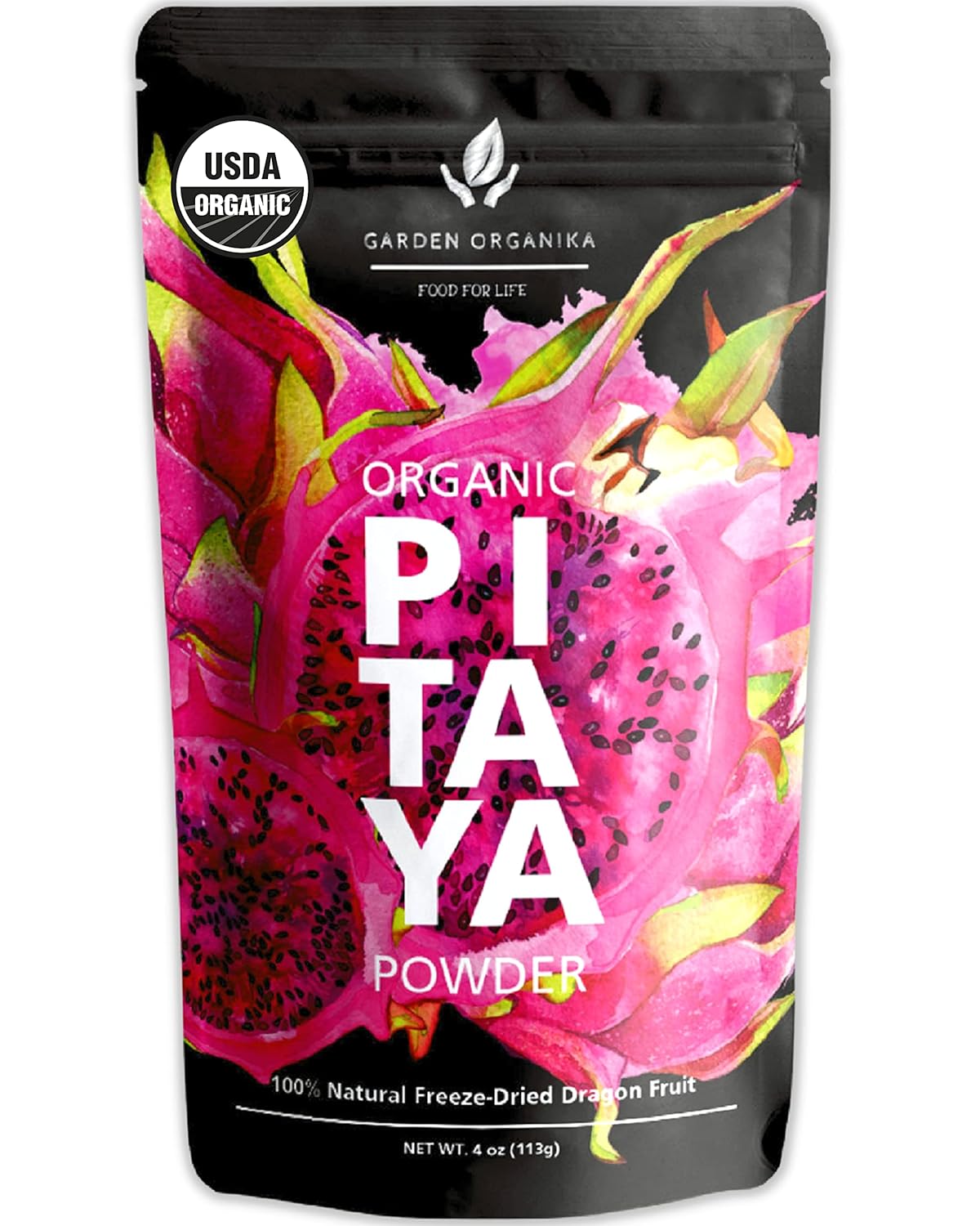 Polvo de frutas secas de dragón orgánico, Pitaya rosa, Pitahaya, 3.99oz