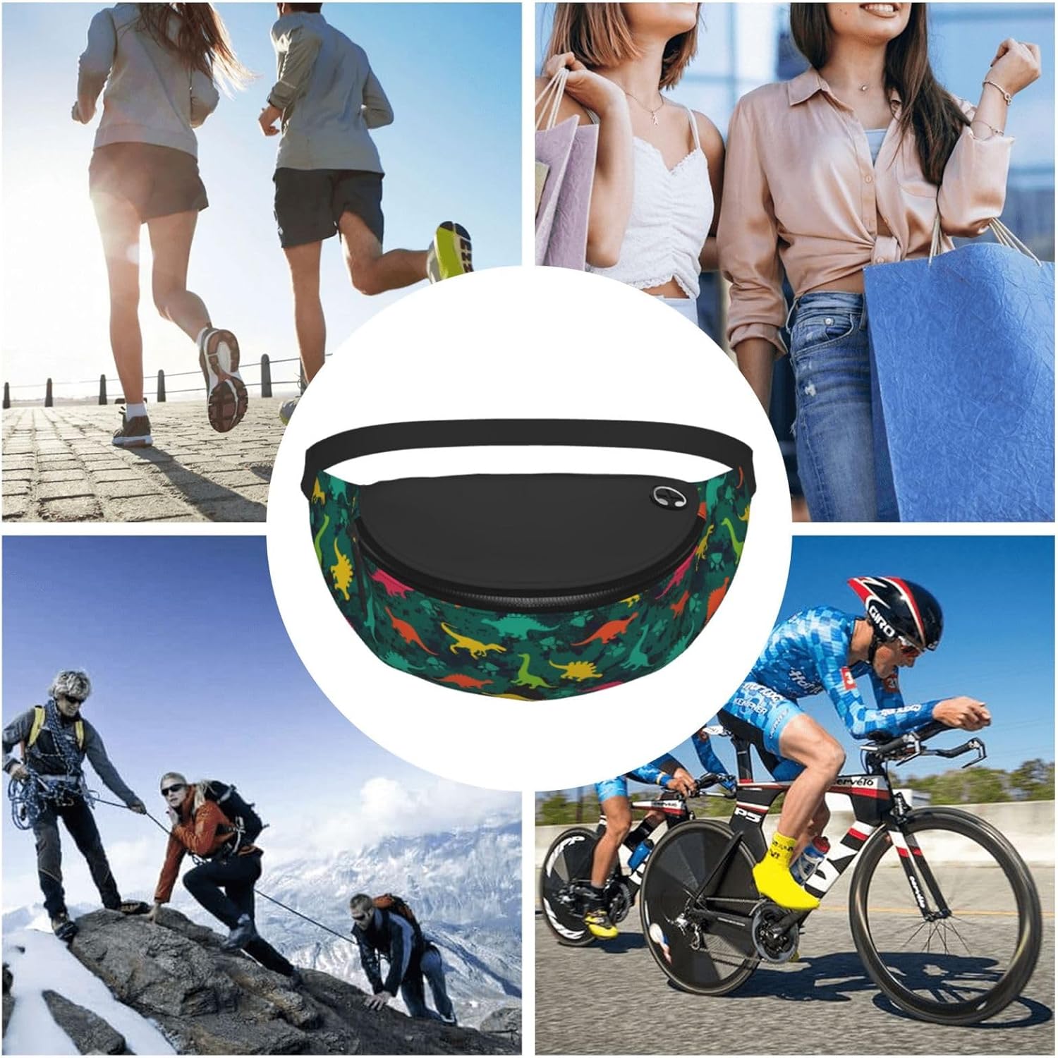 Riñonera casual de moda para hombres y mujeres, cinturón ajustable para viajes, senderismo, ciclismo, correr, festival, carnaval, Black6