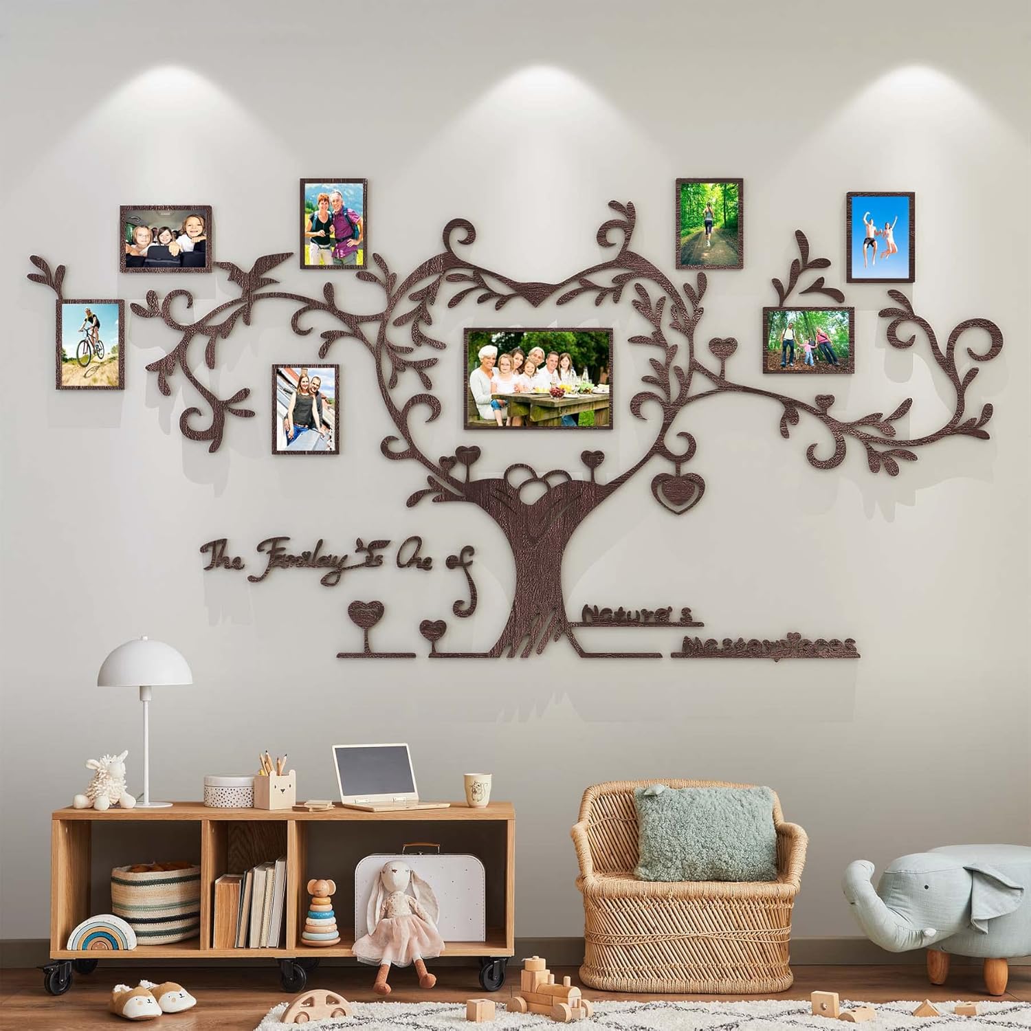 Marco de fotos de árbol familiar de amor, collage extraíble 3D de madera para decoración de pared, calcomanías con cita inspiradora para sala de
