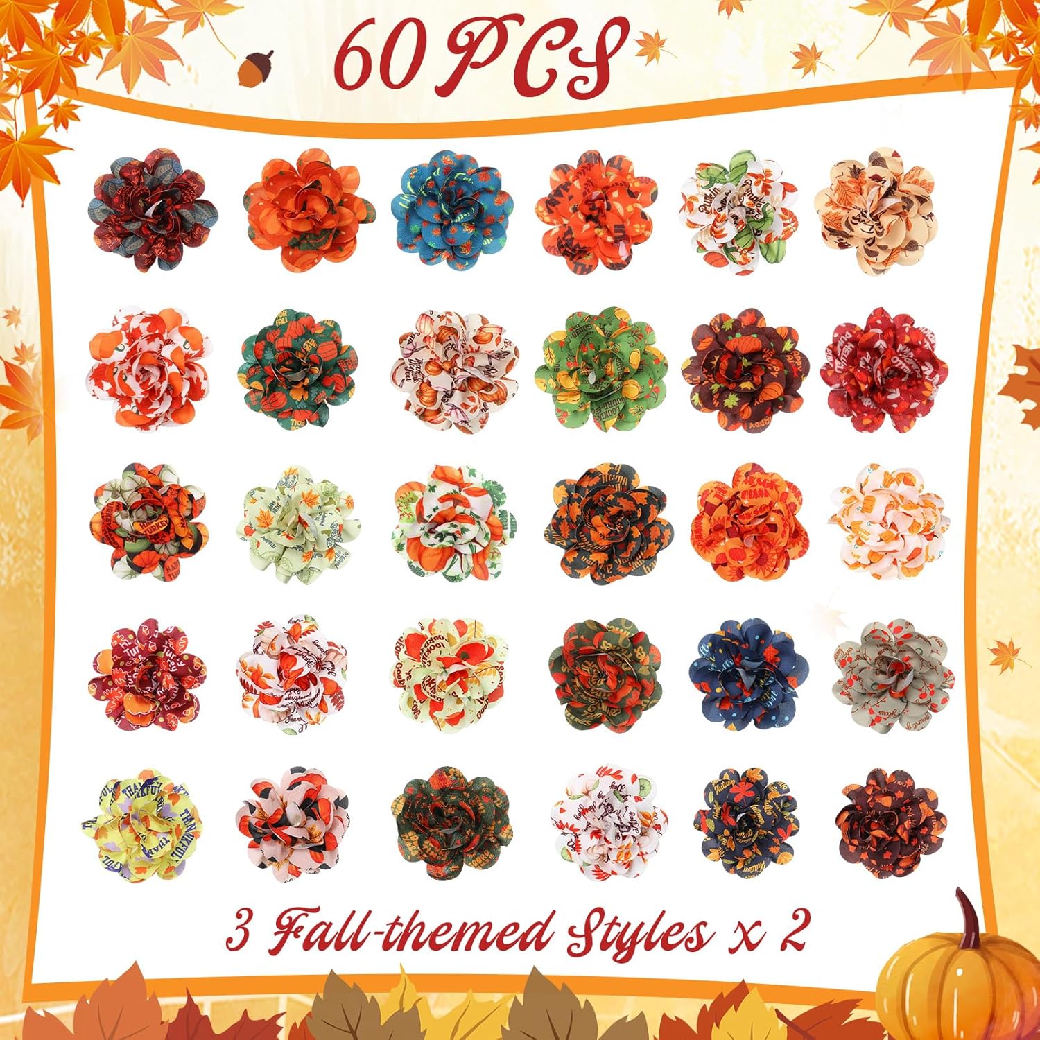 60 piezas de collar de otoño para perro, flores a granel, collar de flores de Acción de Gracias, corbatines, accesorios para perros de vacaciones,