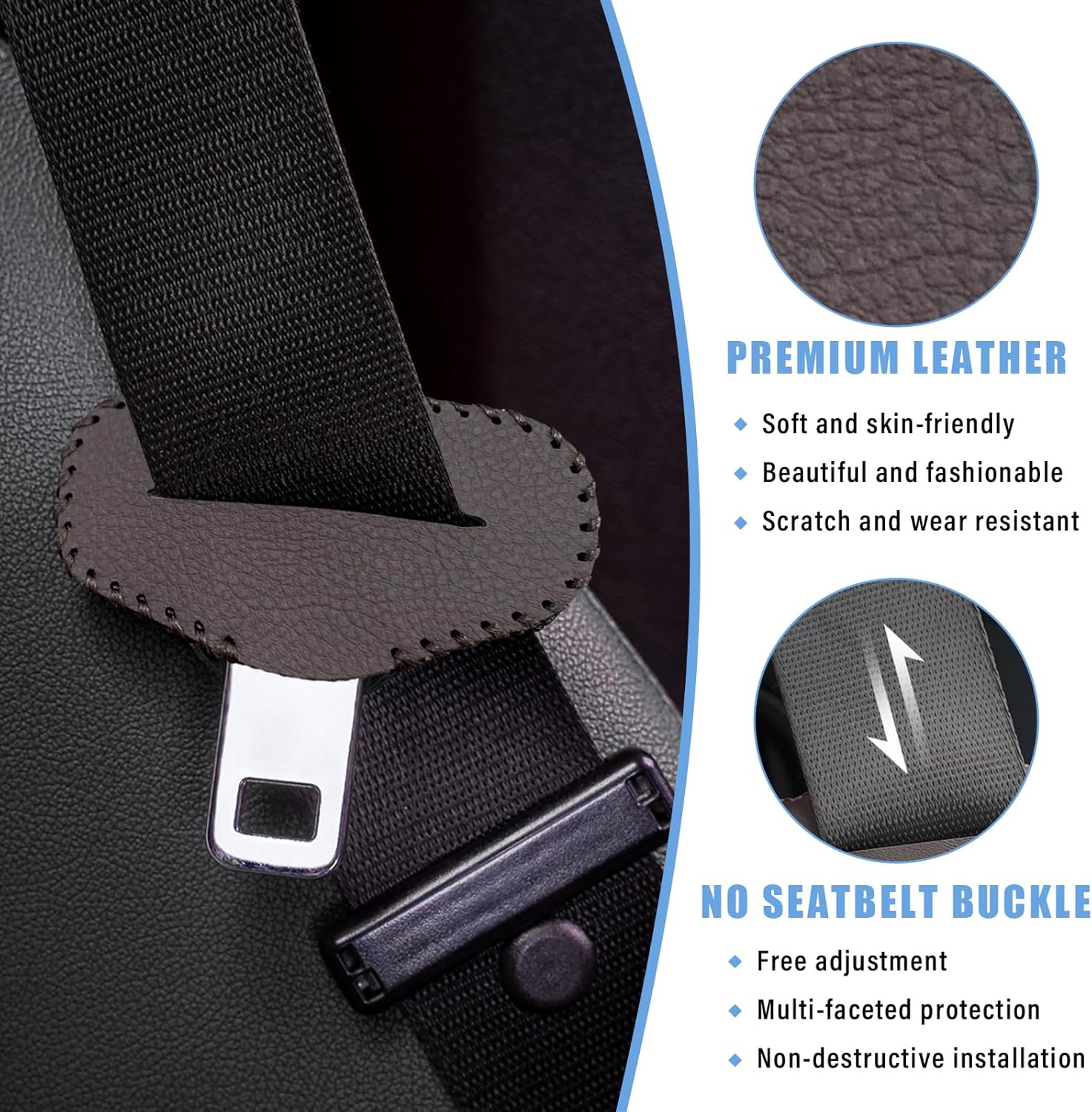 2 fundas para hebilla para cinturón de seguridad, de cuero antiarañazos, funda de clip silenciador para cinturón de seguridad, protector de hebilla