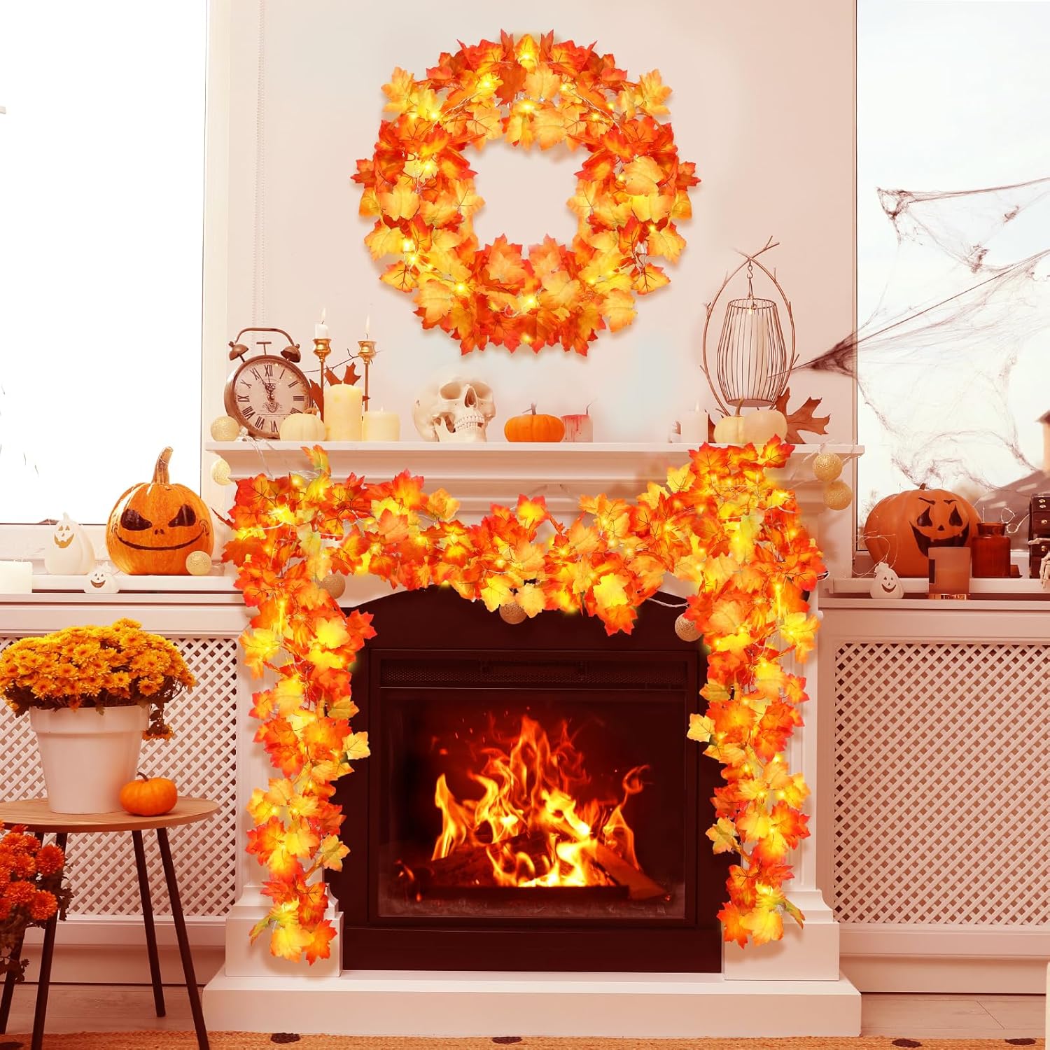 Decoraciones de Halloween, decoración de otoño, tira de luces de hoja de arce con temporizador y control remoto, 20 pies, 60 LED, funciona con