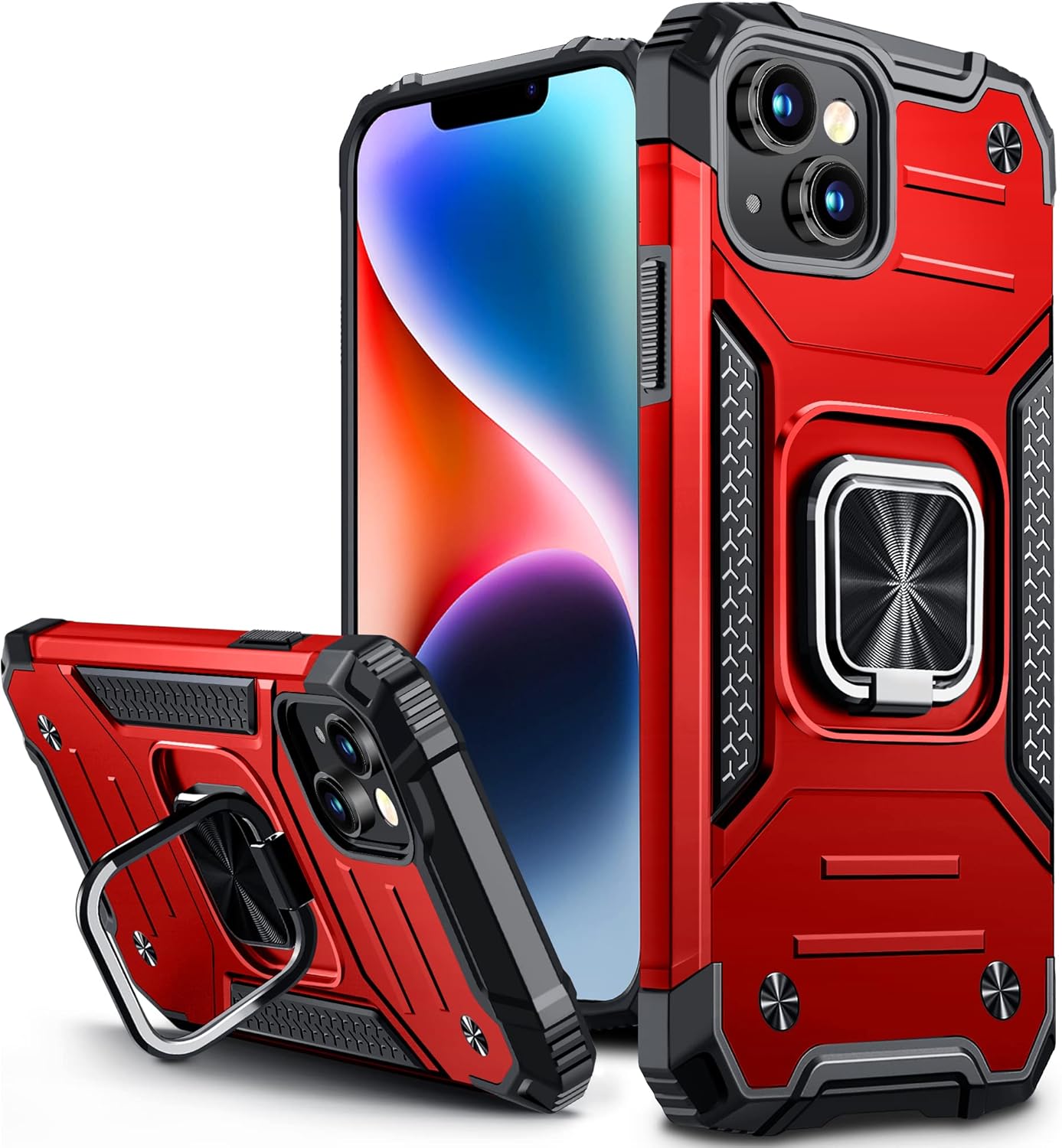 Vakoo Funda para iPhone 13 y iPhone 14 (6.1 pulgadas), resistente y duradera, bordes elevados que protegen la pantalla y la cámara, color rojo