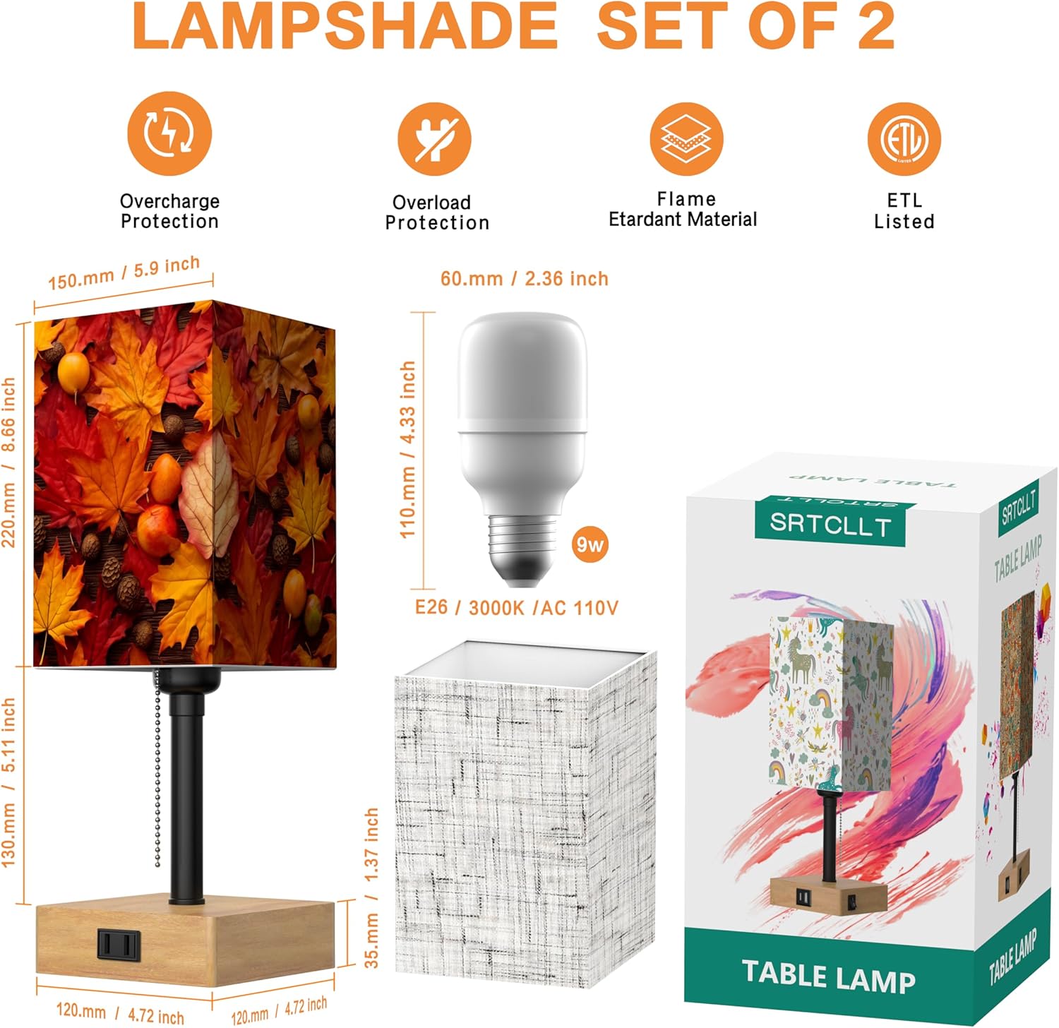 Lámparas de mesita de noche para dormitorio, lámpara pequeña para mesita de noche, luz de escritorio de carga, luces cálidas de hojas de arce de