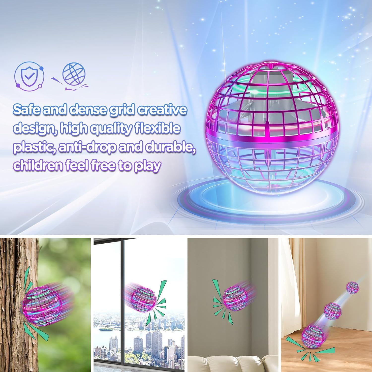 ETPlanet Paquete de 1 bola de orbe volador rosa con 1 varita mágica, mini dron controlado a mano, regalo de juguete de Navidad y cumpleaños, para