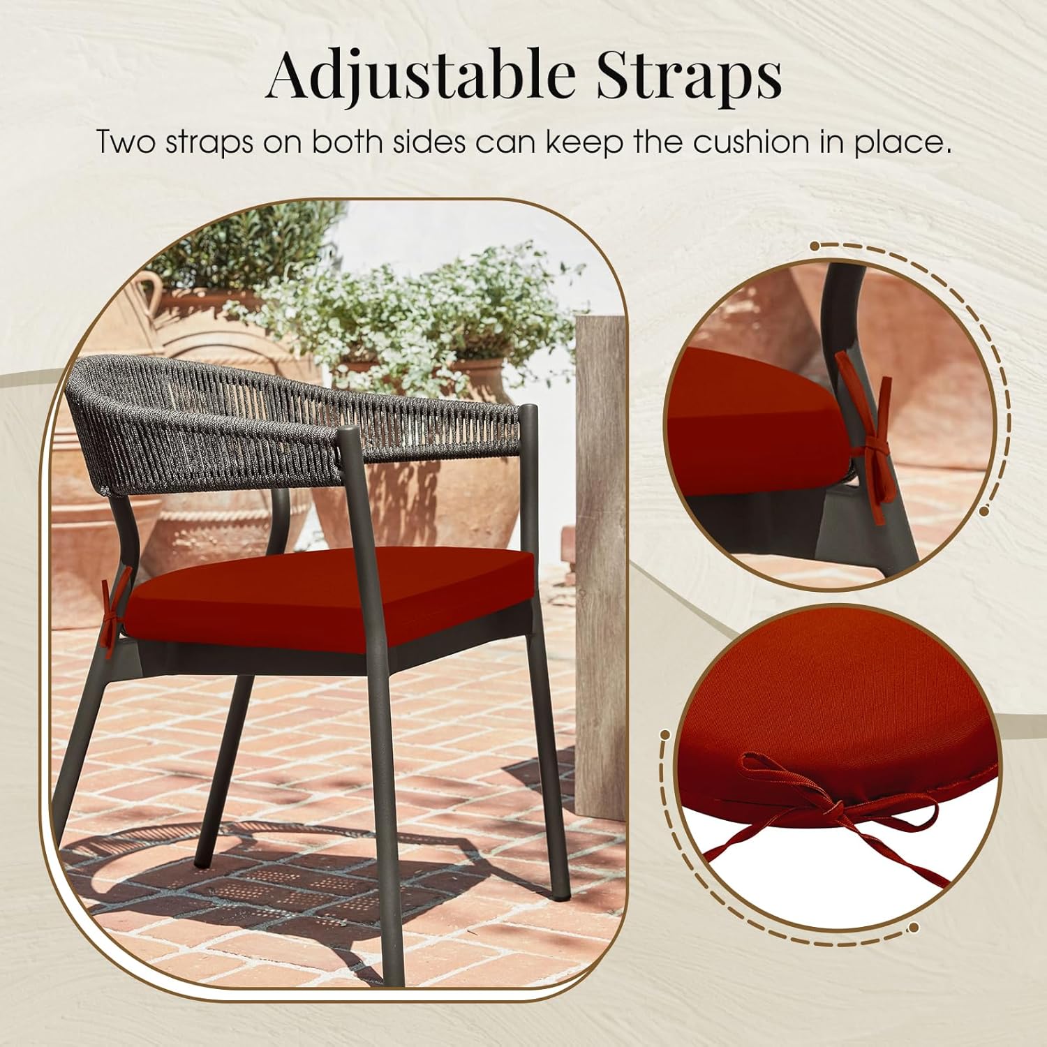 downluxe Juego de 4 cojines para sillas de exterior para muebles de patio, cojines impermeables para sillas de patio con lazos, cojín de espuma