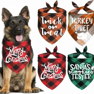 Paquete de 4 bandanas para perros de Halloween, Día de Acción de Gracias, Navidad, bandanas para perros y cachorros, disfraces para perros grandes y Paquete de 4 bandanas para perros de Halloween, Día de Acción de Gracias, Navidad, bandanas para perros y cachorros, disfraces para perros grandes y