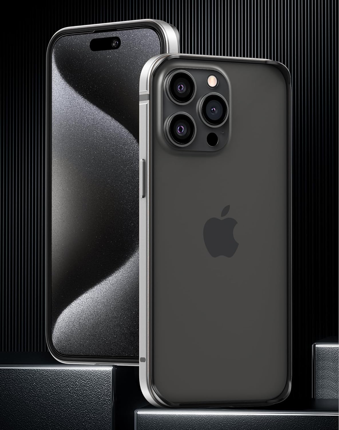 Funda delgada de metal para iPhone 15 Pro Max de 6.7 pulgadas, interior de TPU suave + parachoques chapado en metal, compatible con carga