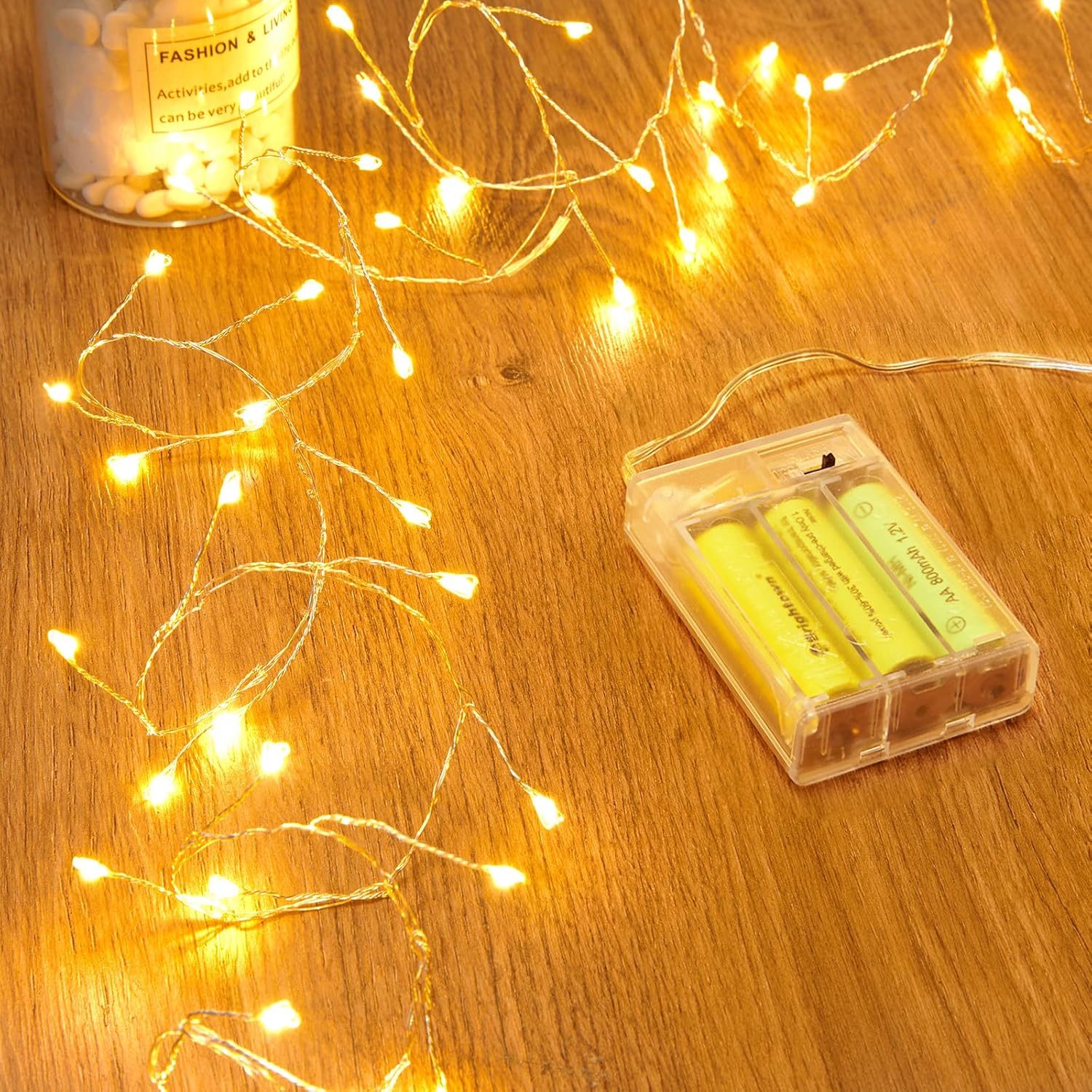 Paquete de 4 luces de hadas que funcionan con pilas, 5 pies, 60 luces LED parpadeantes, impermeables, luces estrelladas para corona, hogar, boda,