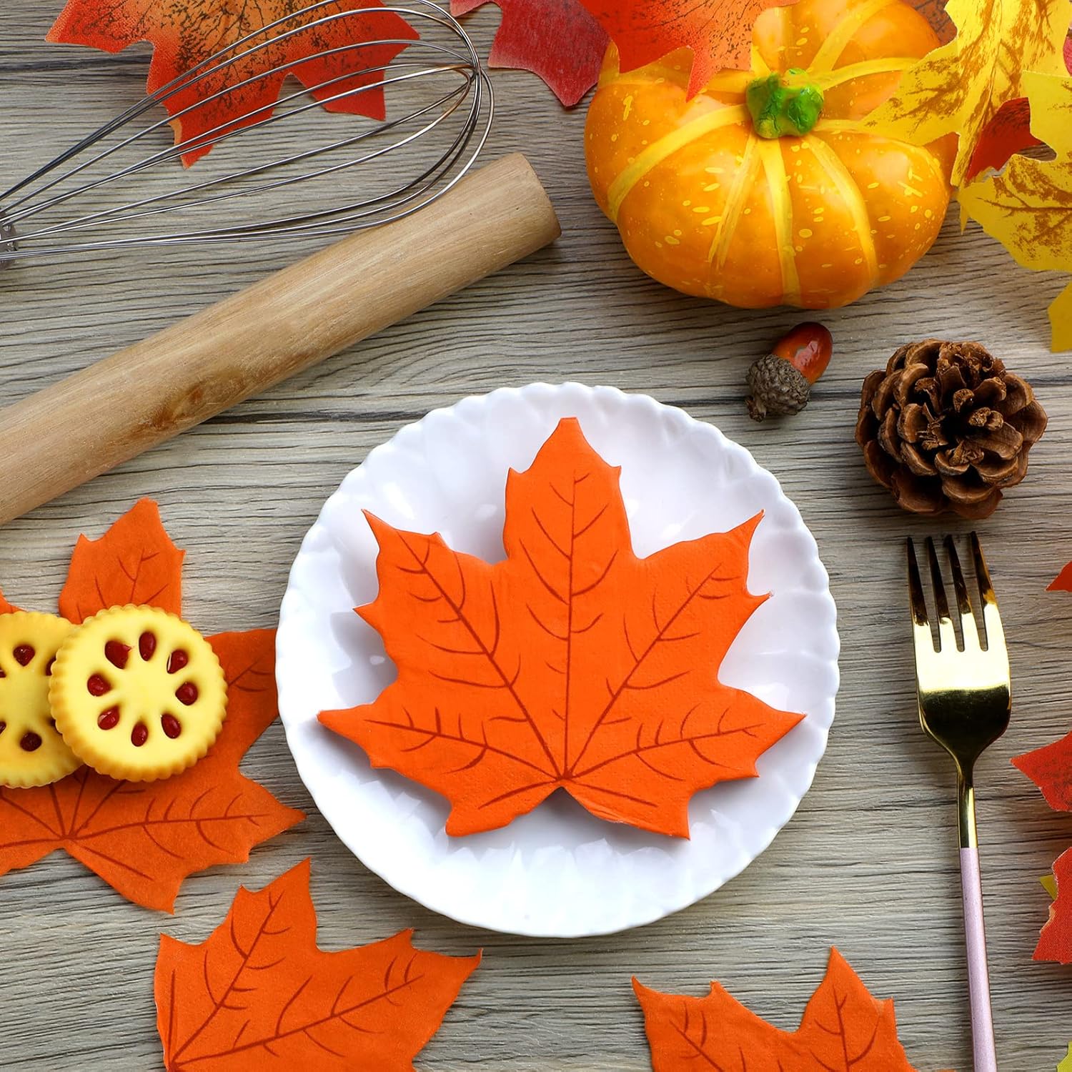 100 servilletas de papel desechables de otoño, Día de Acción de Gracias, servilletas de otoño de papel para suministros de fiesta, mesa de comedor,