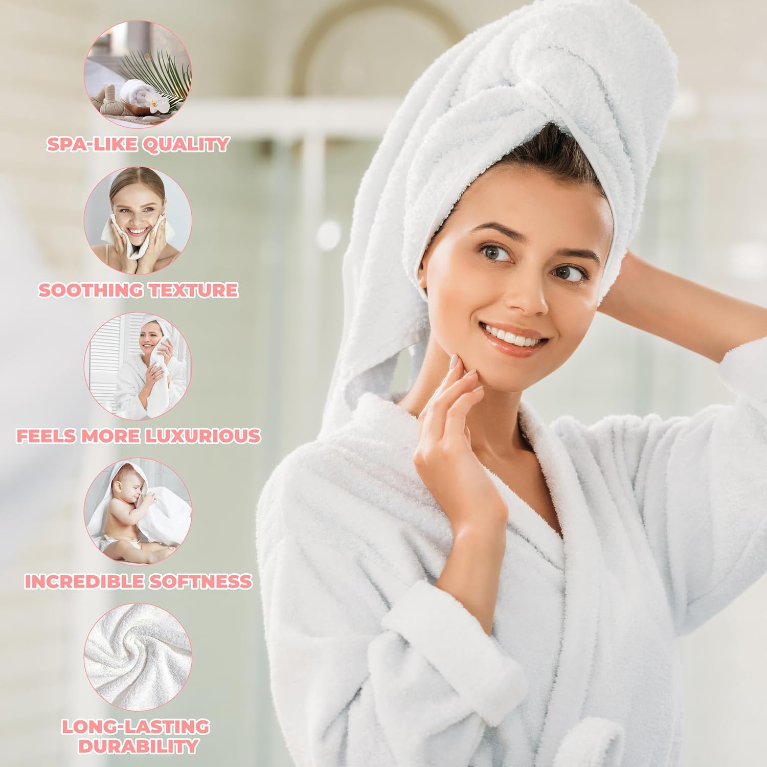 SUPERIOR Zero Twist – Juego de 6 toallas 100% de algodón, toallas de baño extrasuaves, toallas para la cara y toallas de mano, toallas de algodón de