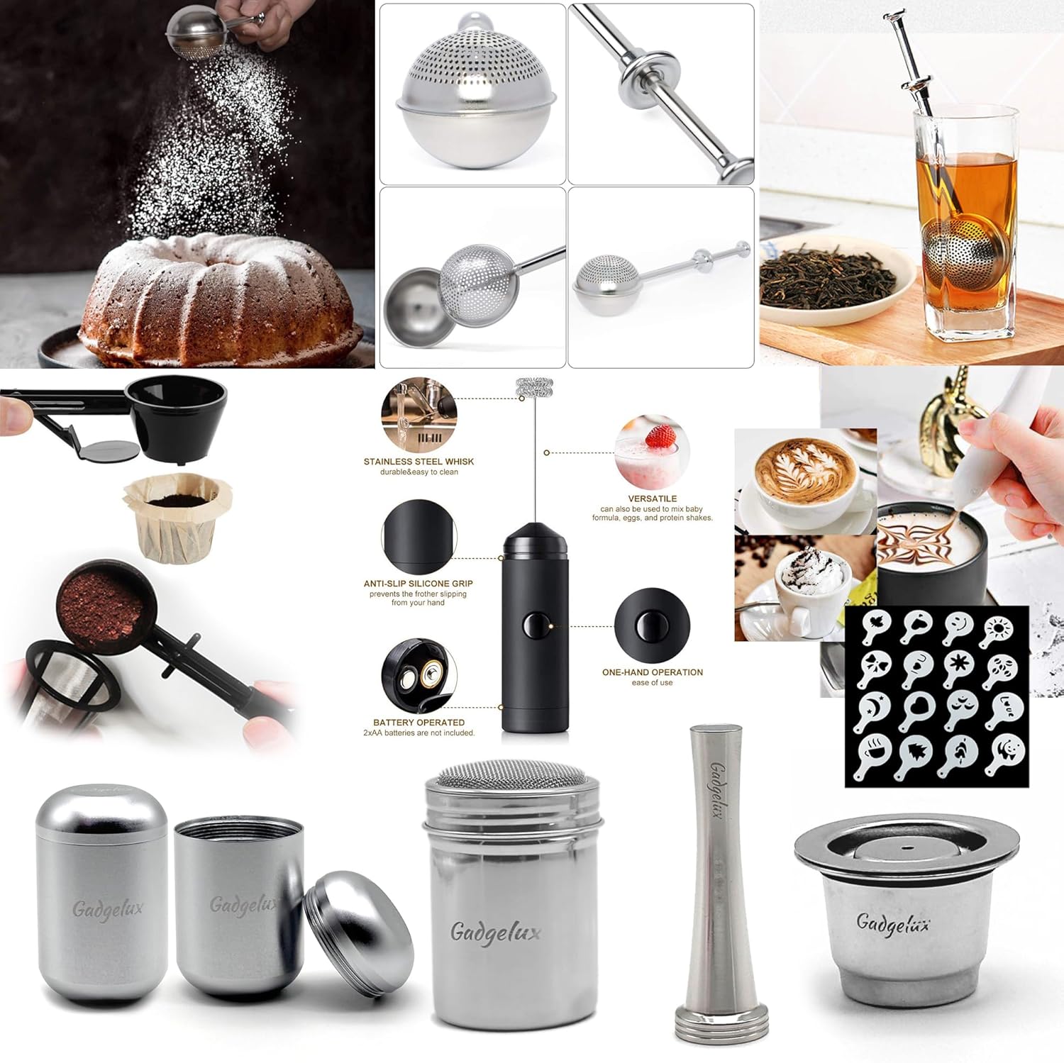 Juego de regalo de barista, cápsulas de espresso reutilizables, espumador de leche, utensilios de cocina, accesorios de barra de café, infusores de