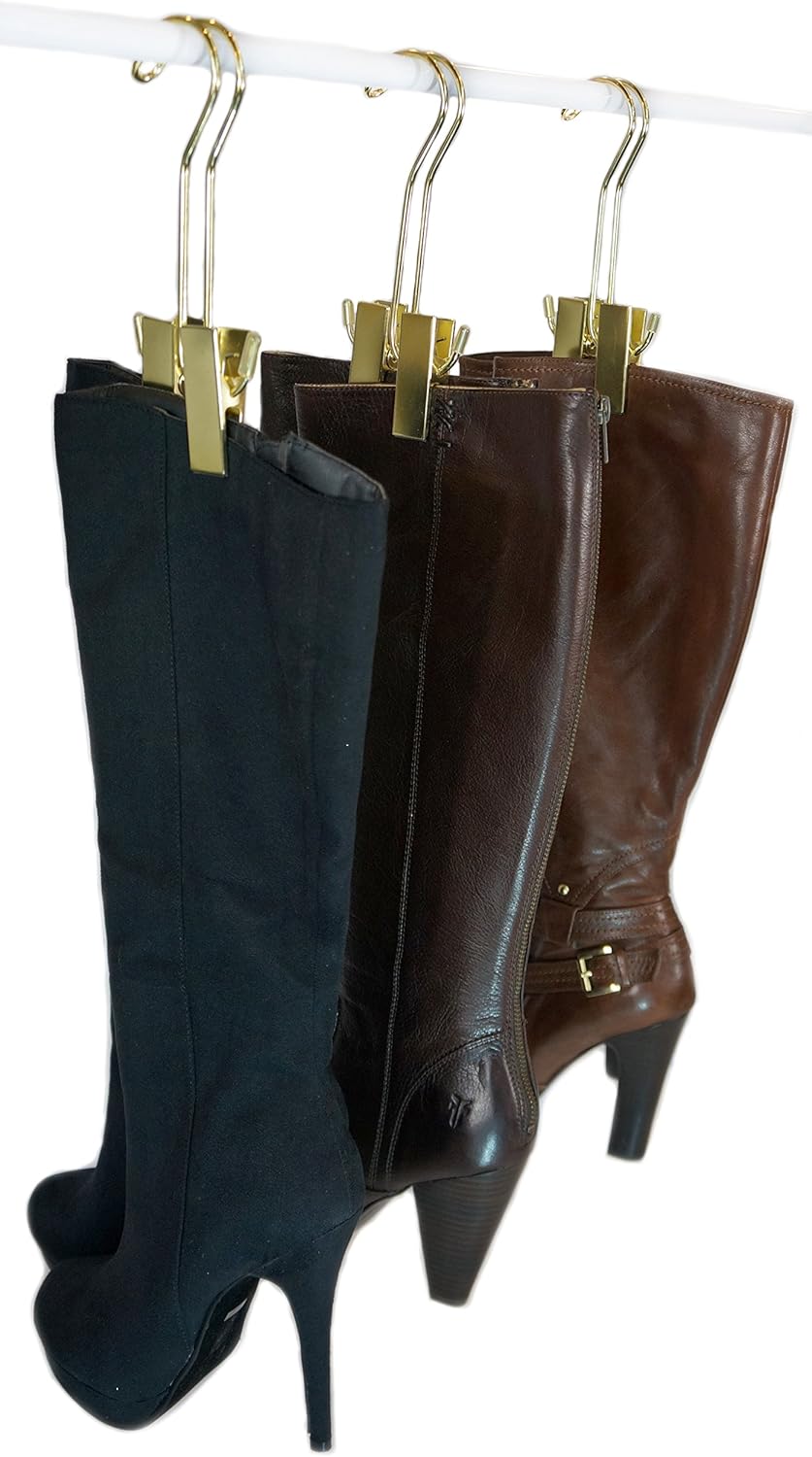 The Original Boot Hanger  Ahorro de espacio de almacenamiento de zapatos (juego de 3) colgador de botas, soporte para botas, clips para botas (oro