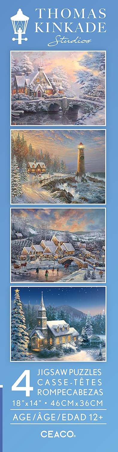 Ceaco – Paquete múltiple 4 en 1 – Thomas Kinkade – Holiday – (4) rompecabezas de 500 piezas