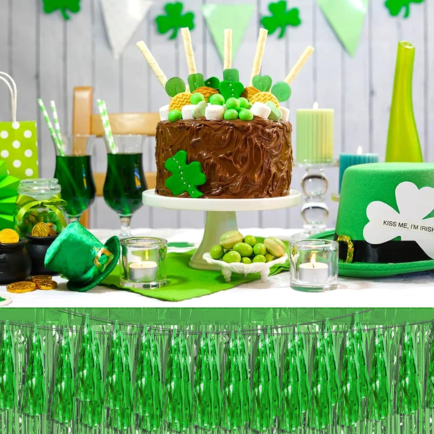 Guirnalda de flecos metálicos con flecos de papel de aluminio verde 3P para flotadores de desfile, despedida de soltera, boda, cumpleaños,