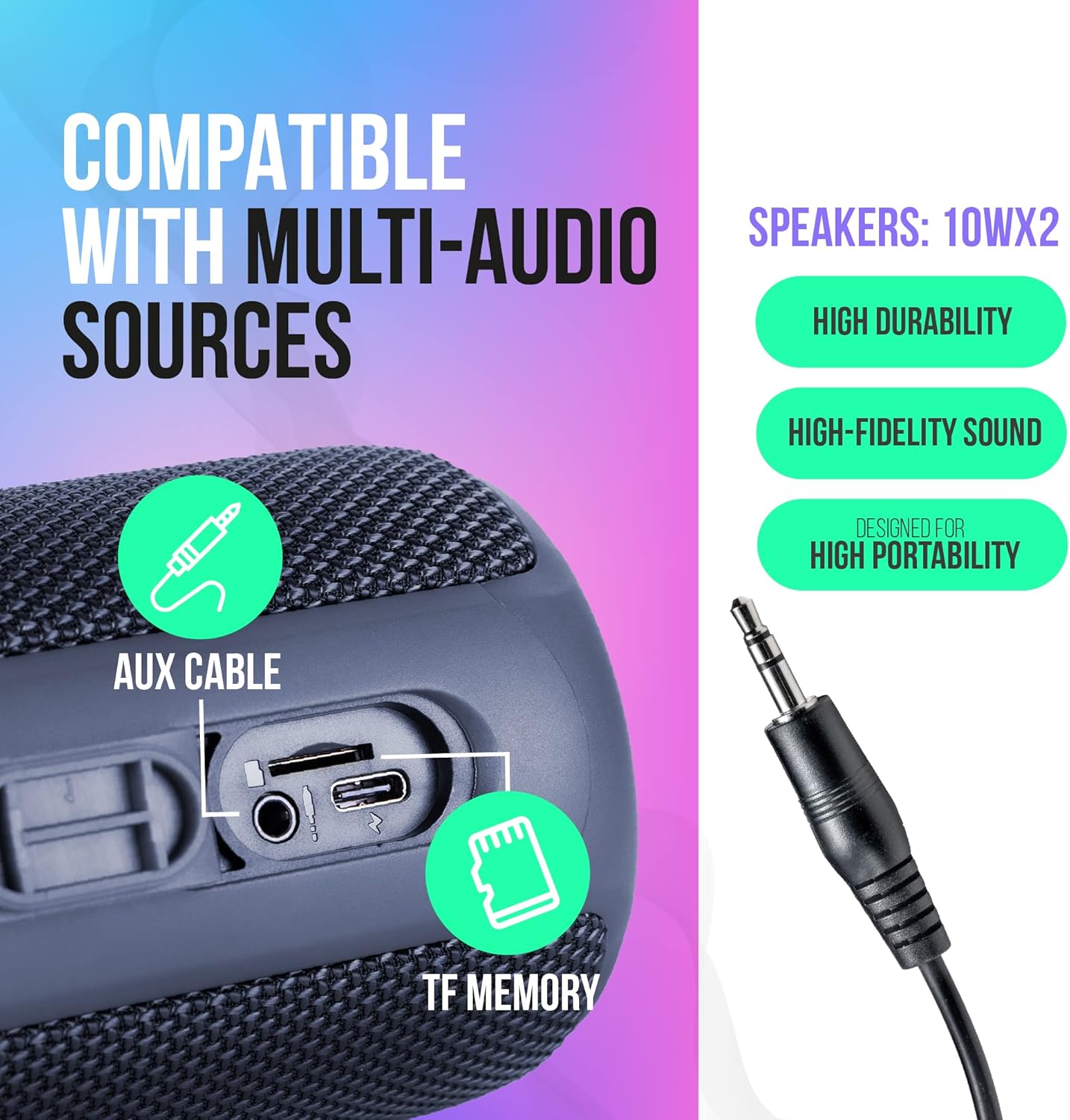 PALL Power One, altavoz impermeable de 20 W, excelente para exteriores  Altavoz inalámbrico verdadero, compatible con Android e iOS  6 horas de