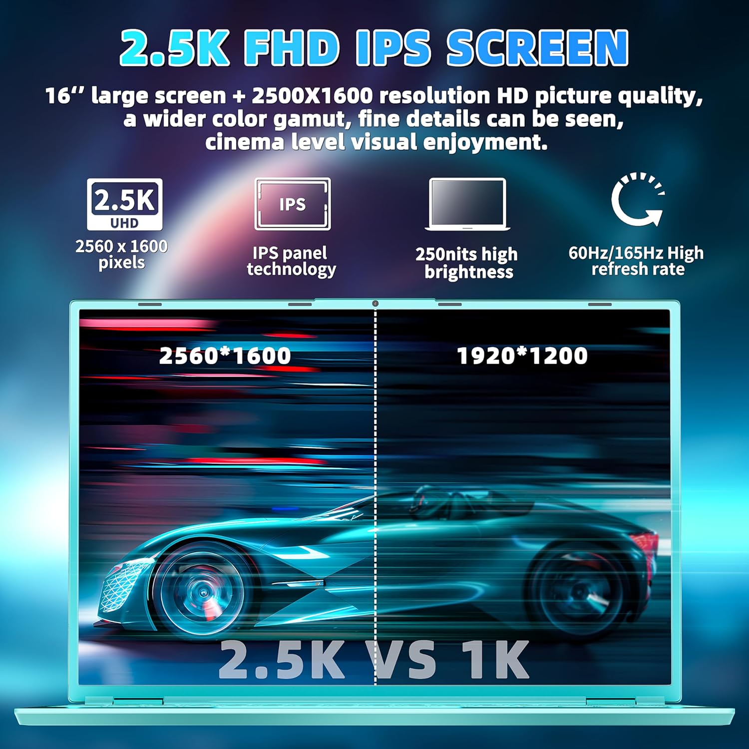 Win 11 ProOffice 2019 16″ Laptop Ultra-Narrow bezels 2.5K FHD(2560×1600) IPS Screen, Celeron N5095,16G RAM, 256GB SSD, Color Backlit KB, Fingerprint