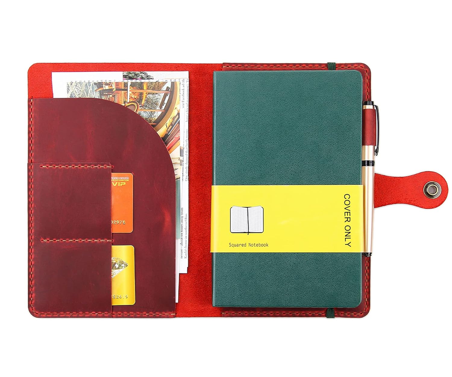 Moleskine – Funda hecha a mano para cuaderno Moleskine de tapa dura, tamaño grande, 5 x 8.25 pulgadas, funda de cuero vintage con soporte para